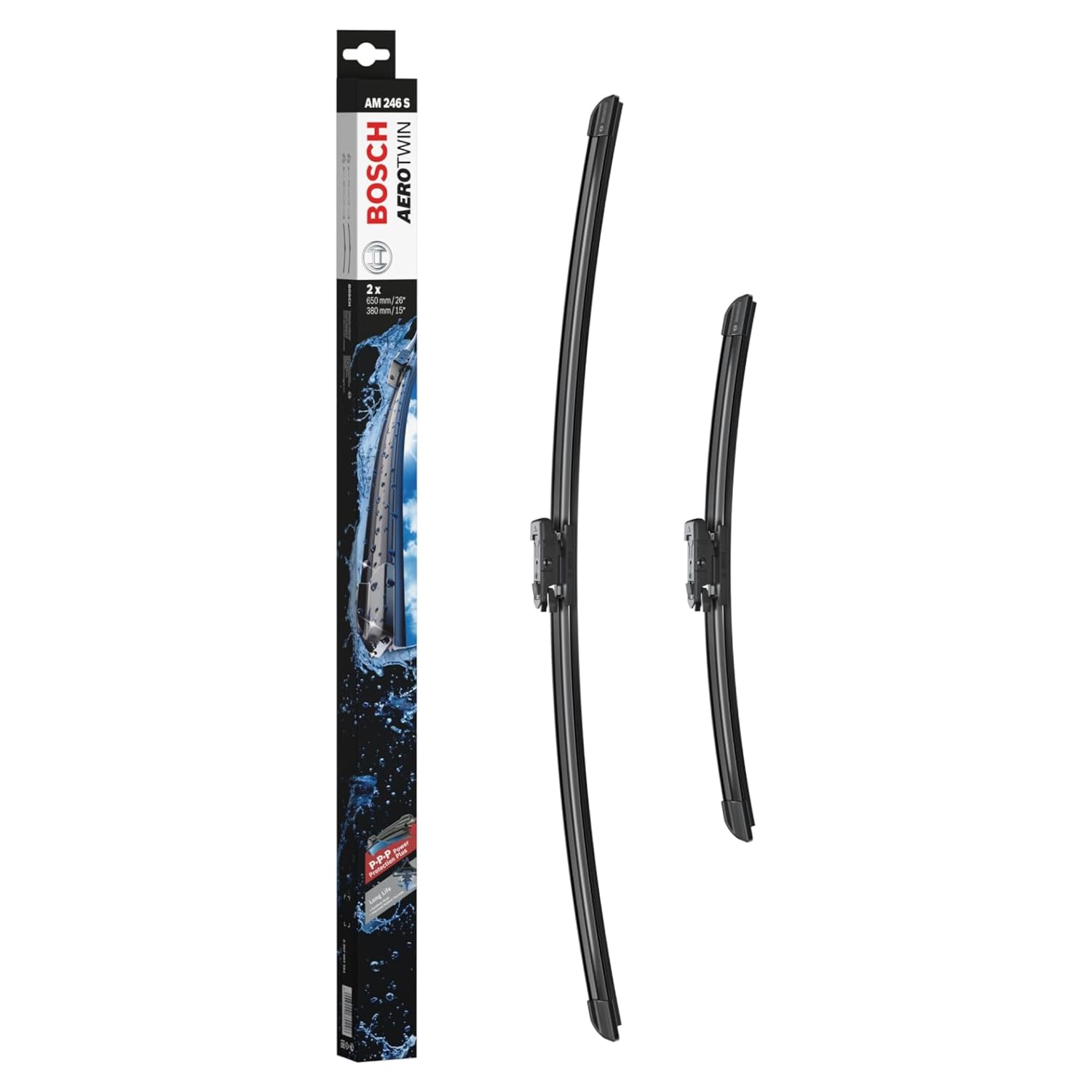 Bosch Aerotwin AM246S - Front Windscreen Wipers - 2 Blades, 650 mm / 380 mm | Set of 2 Replacement Blades - Comes with Pre-assembled Adapter - Only for right... — Bosch