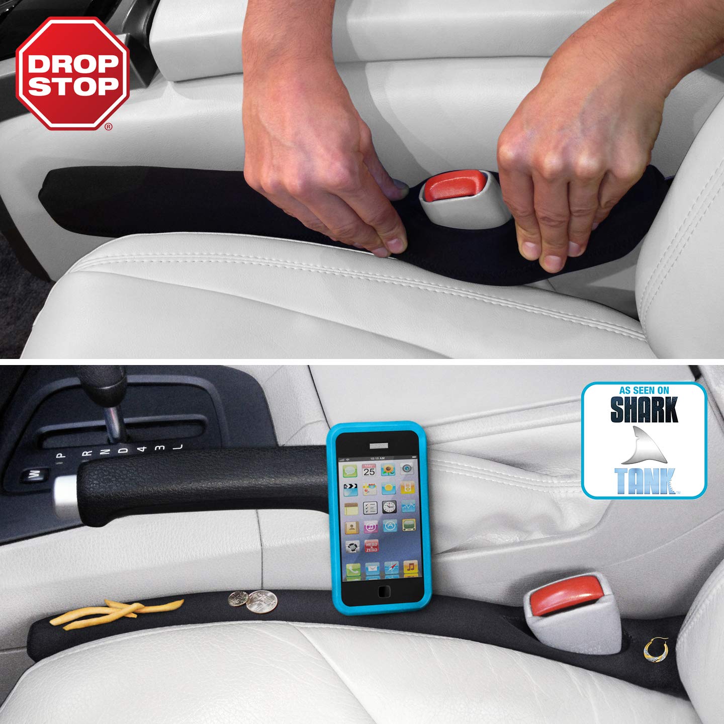 Drop Stop – 2 Original Car Seat Gap Fillers (Shark Tank) + Dash Pad + Light | Car Accessories for Men & Women, Between Seats Console Organizer, Patented, As...