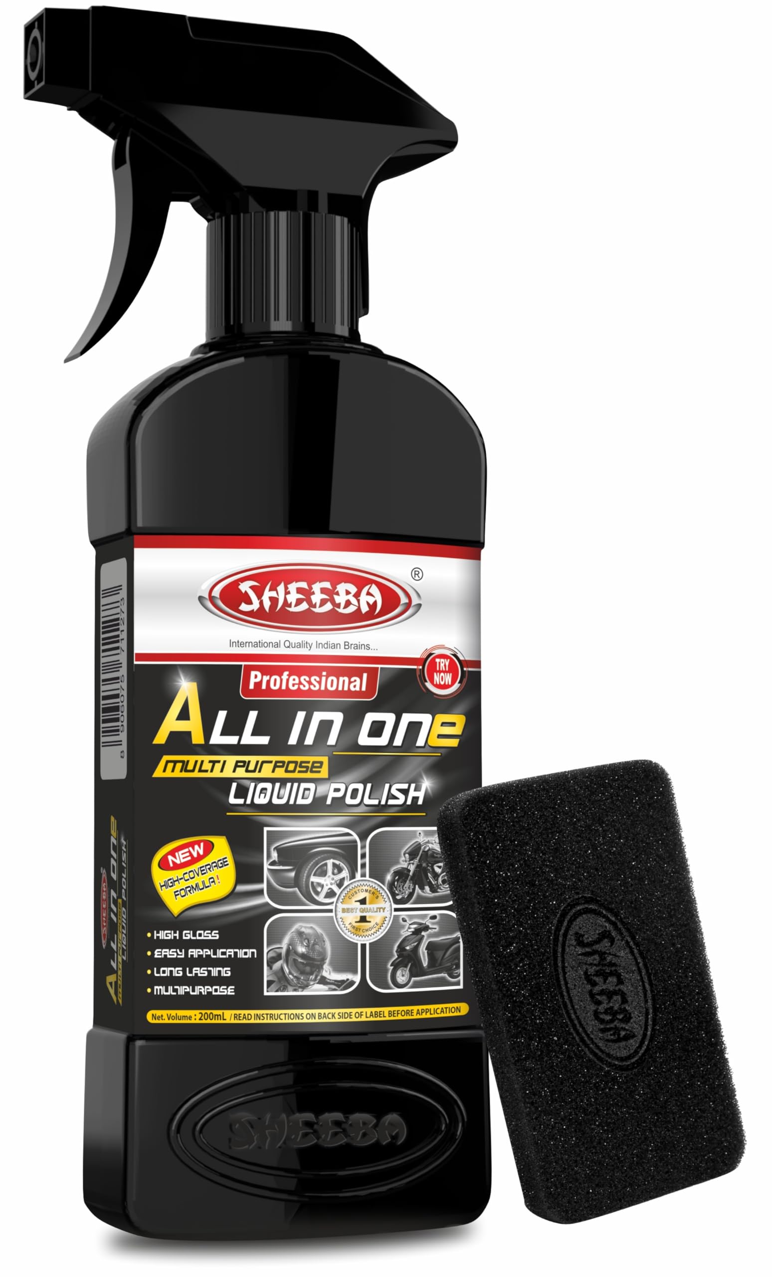 SHEEBA All in One Multipurpose Liquid Polish for Car, Motorbike, Scooter, Household, Office Care | High Gloss | Easy Application | For Interior & Exterior Su... — Sheeba