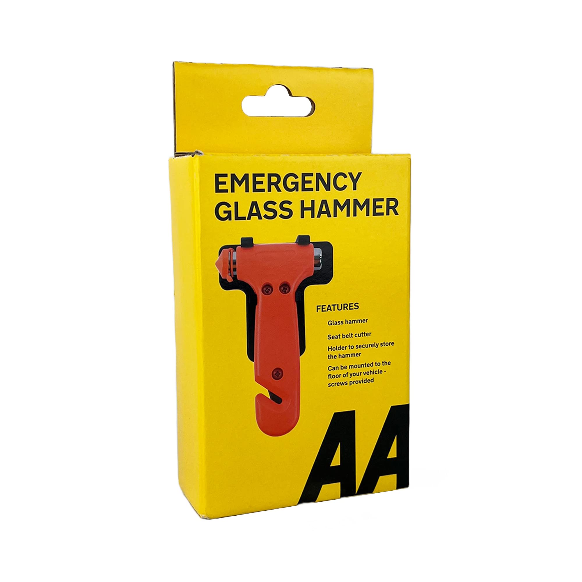 AA Emergency Car Window/Glass Hammer Seatbelt Cutter Rescue Tool AA6240 - Essential For Quick Vehicle Escape – With Mounting Screws And Bracket, Red — Aa