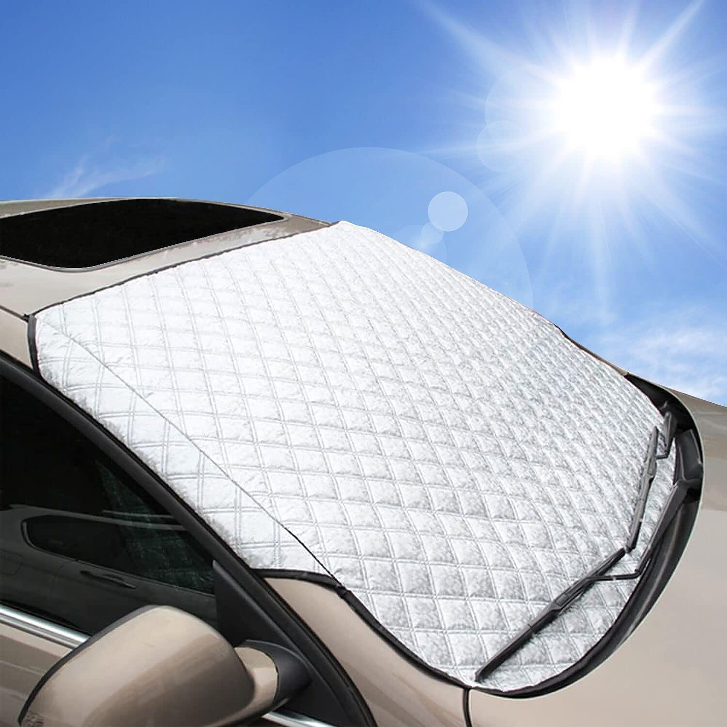 BEEWAY Car Windshield Cover, Heavy Duty Ultra Thick Protective Windscreen Cover - Snow Ice Frost Sun UV Dust Water Resistent - Pefect Fit for Cars SUVs All Y... — Beeway