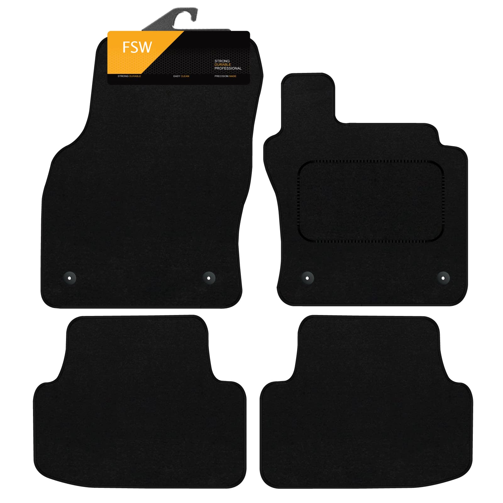 FSW Tailored Car Mats Fits Volkswagen Golf MK7 2013-2019, Carpet, Black | 4-Piece, Custom Tailored Fit, Anti-Slip, Fitted With Clips — Fsw