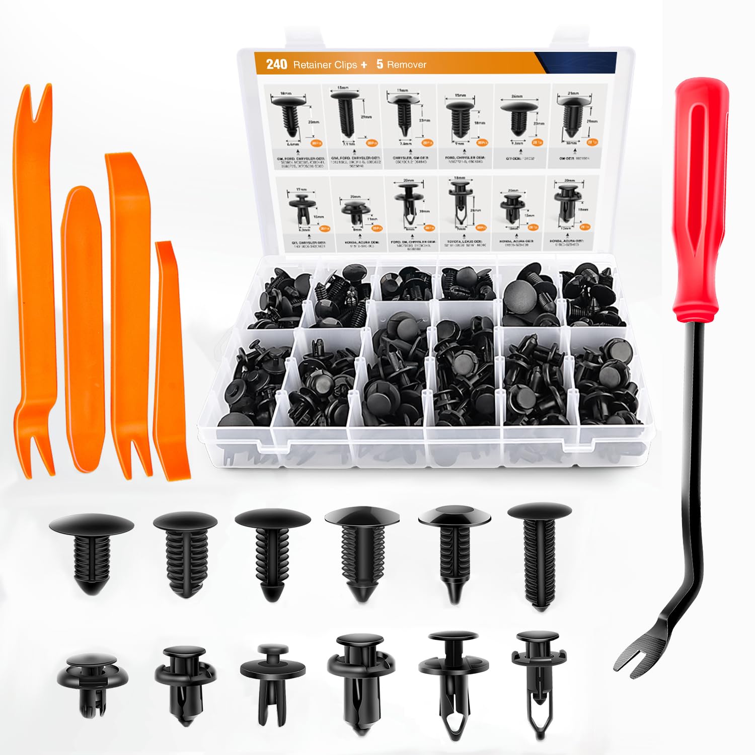 GOOACC 240PCS Bumper Retainer Clips Car Plastic Rivets Fasteners Push Retainer Kit 12 Popular Sizes Auto Push Pin Rivets Set -Door Trim Panel Fender Clips fo... — Gooacc