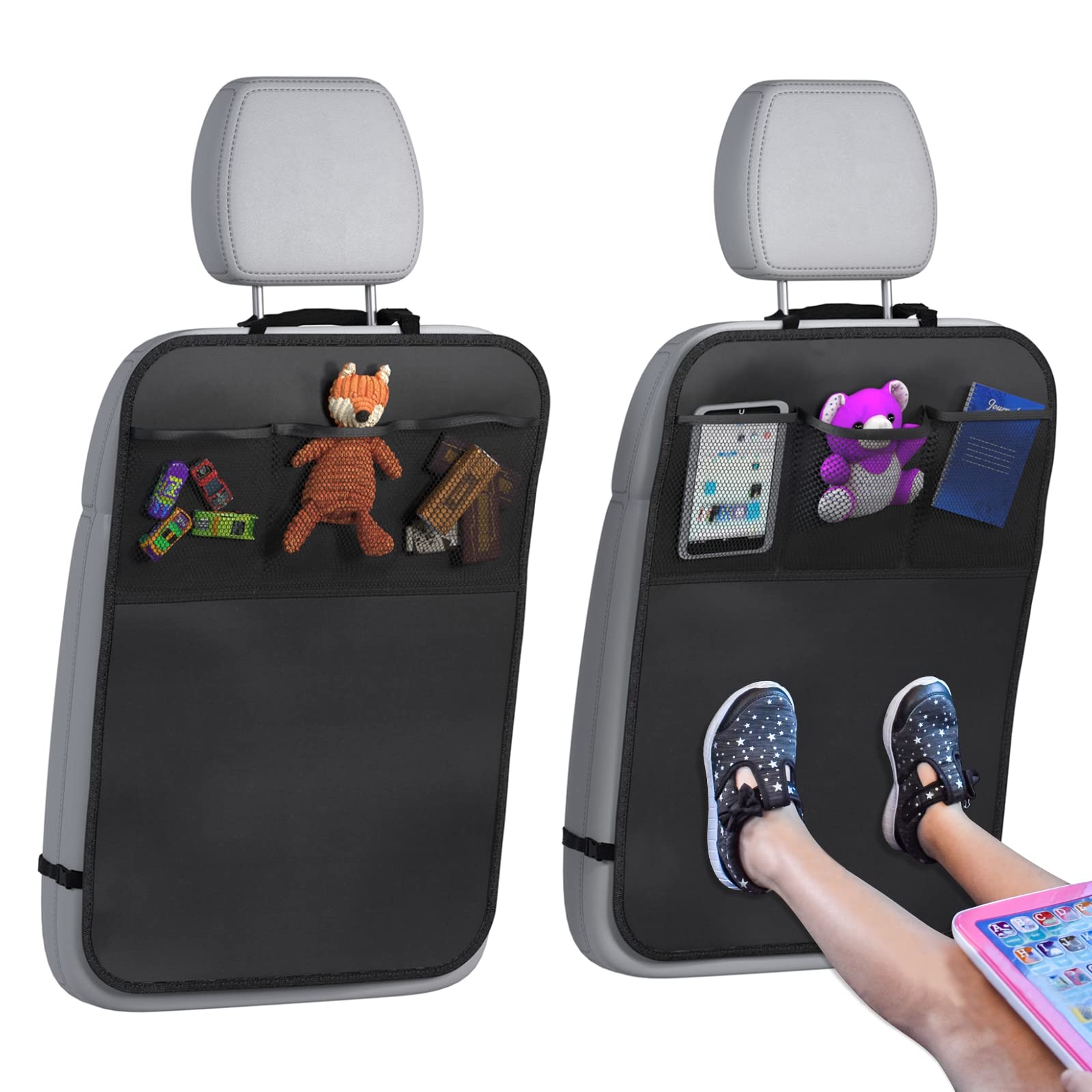 lebogner Back Seat Cover For Kids + 3 Pocket Storage Organizer, 2 Pack X-Large Waterproof Kick Mats Backseat Protector, Car Seat Back Protectors For Vehicles... — Lebogner