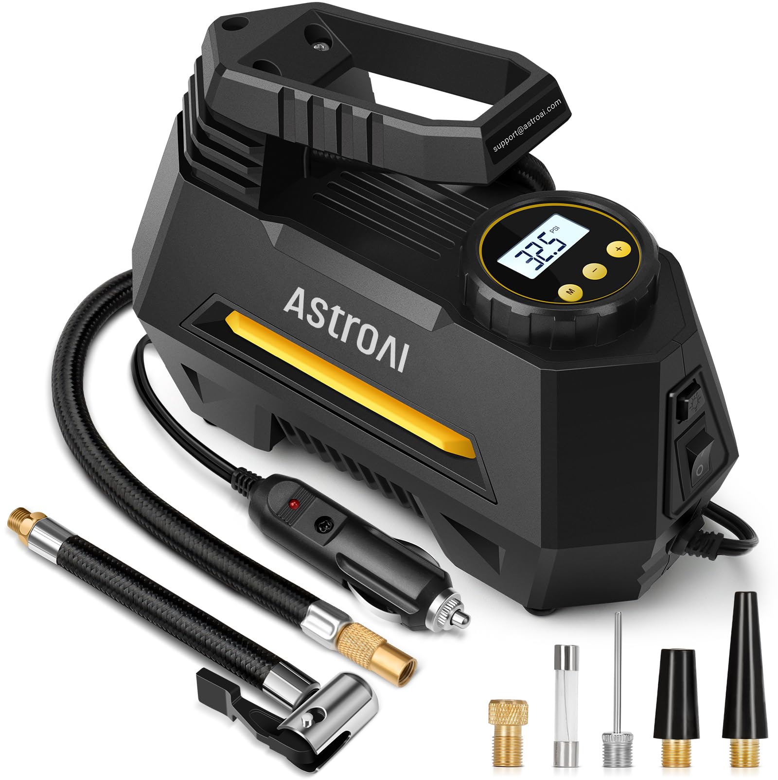 AstroAI AIRUN H Tire Inflator Portable Air Compressor, 12V DC Tire Inflator, Auto Shut-Off with Digital Pressure Gauge & LED Light, Fast Inflation for Car, M... — Astroai
