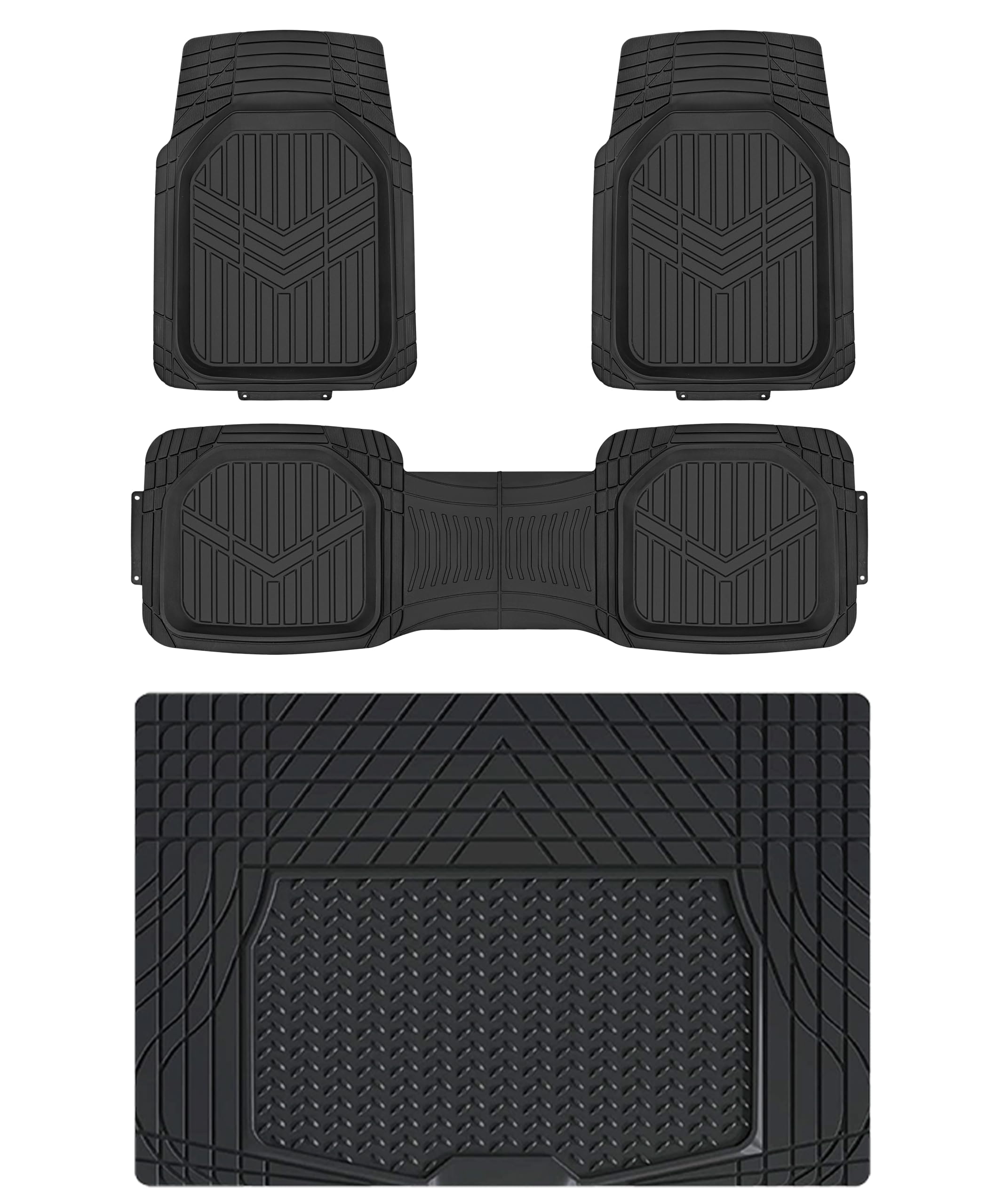 Amazon Basics Deep Dish Universal Heavy Duty PVC Floor Mats Set 4 piece with Cargo Liner, All-Weather Protection waterproof Trim To Fit for Cars, Automotive,... — Amazon Basics