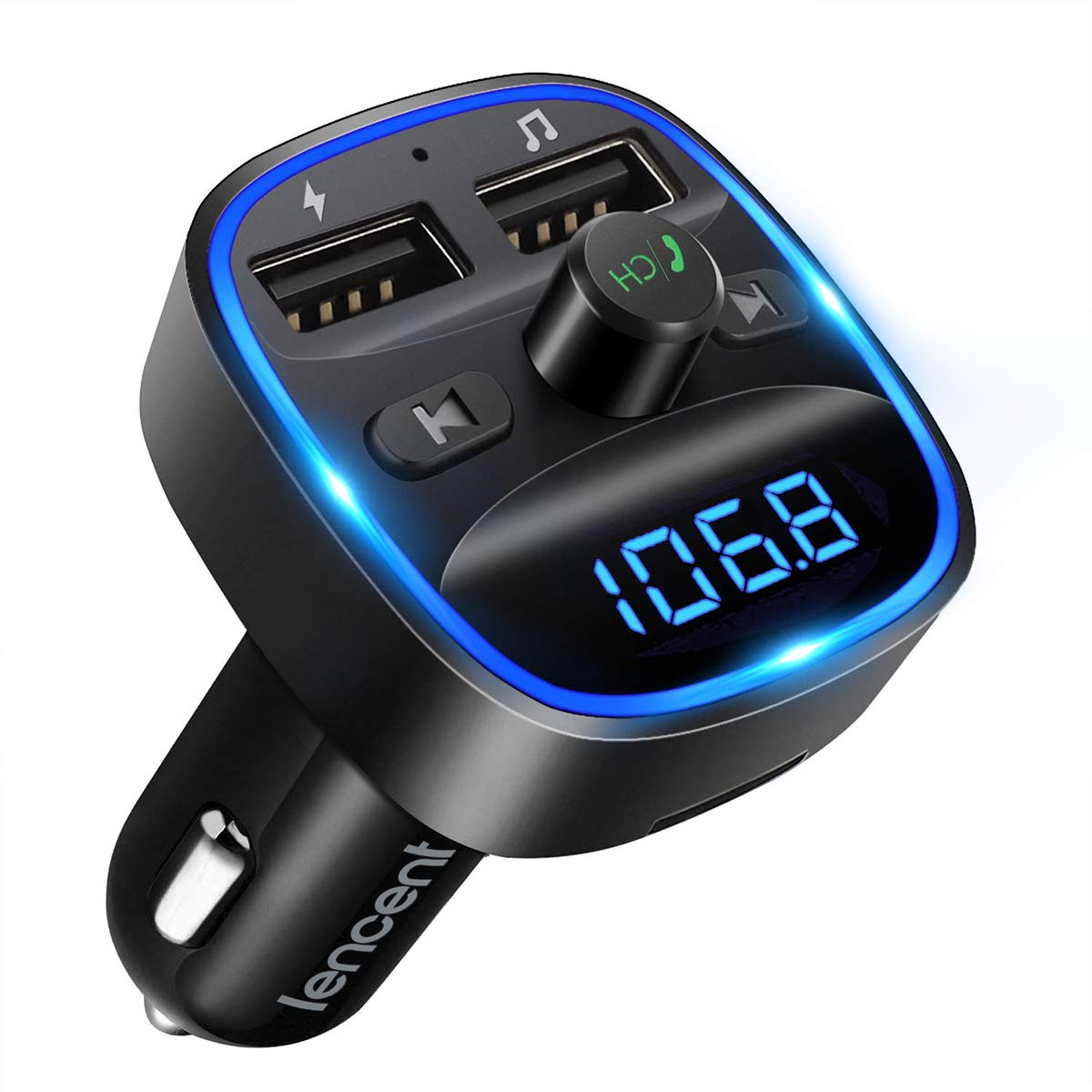 LENCENT FM Transmitter, Bluetooth Wireless Radio Adapter Car Kit 2 USB Port | Car Charger MP3 Player Support TF Card & Disk — Lencent