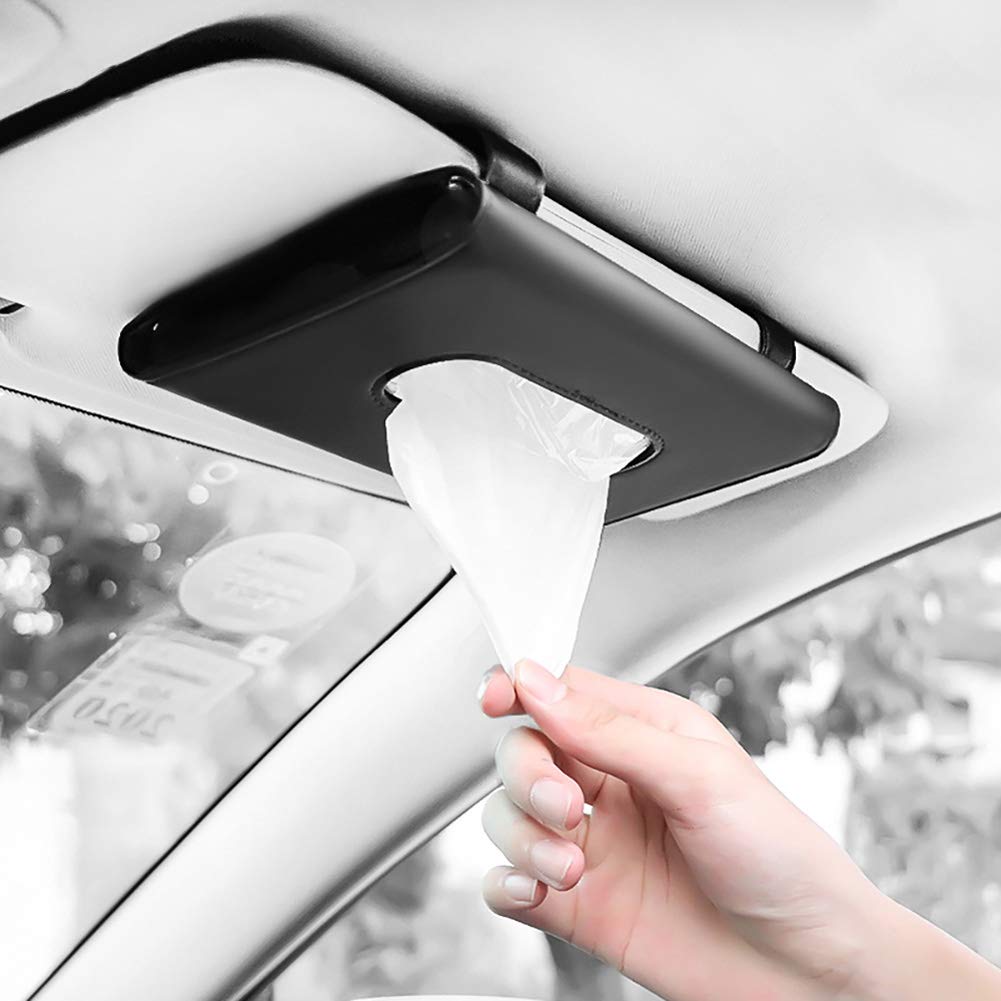 Carstuus Car Tissue Holder, Sun Visor Napkins Holder, Car Accessories | Black Car Tissue Dispenser with Tissues, Easy Refill, Universal Fit Most Vehicles, Ca... — Carstuus