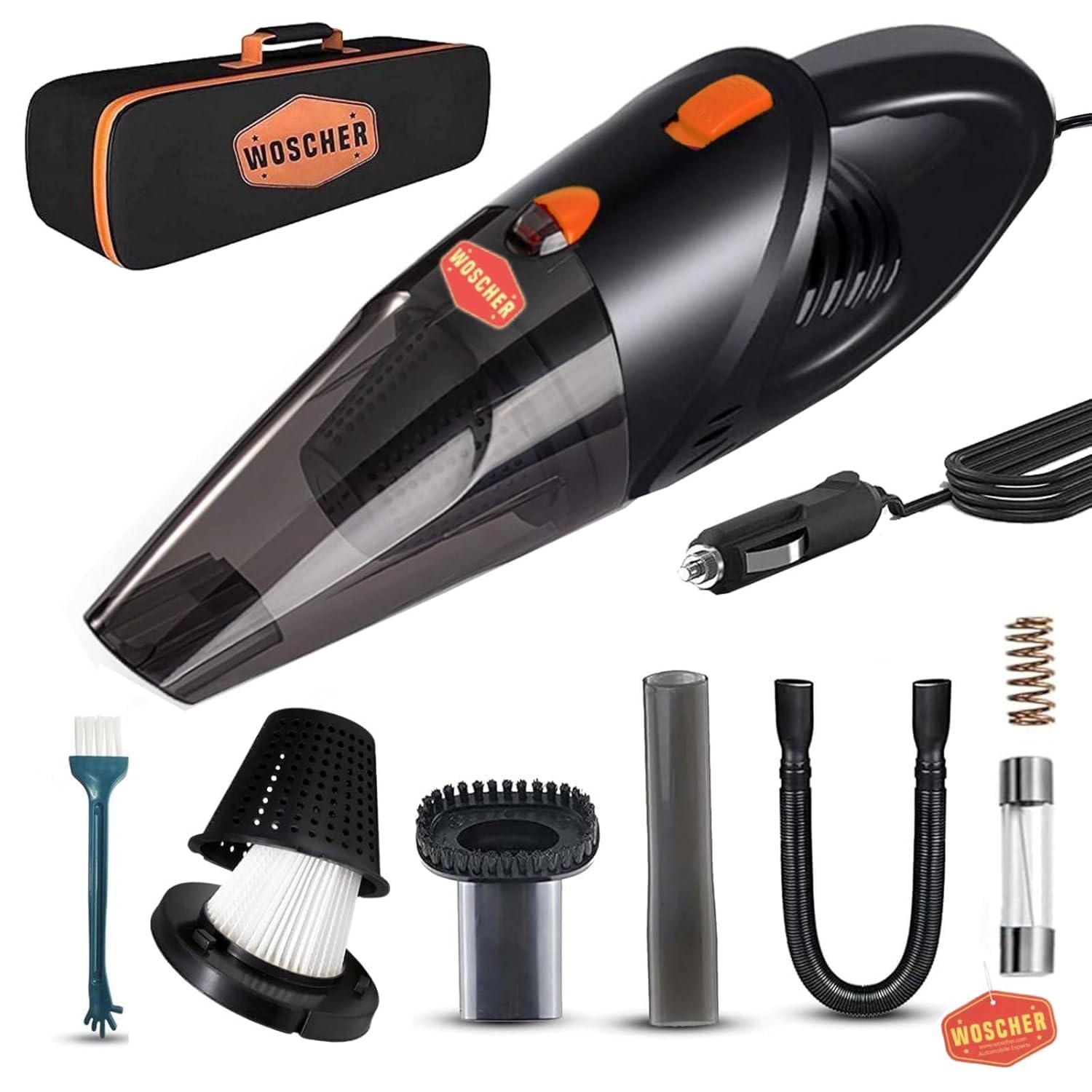 WOSCHER AutoVac Pro High Power Auto Car Vacuum Cleaner for Deep Cleaning, Hand Held Portable Car Vacuum with DC 12V, 140W Vacuum Motor & Powerful Suction 500... — Woscher