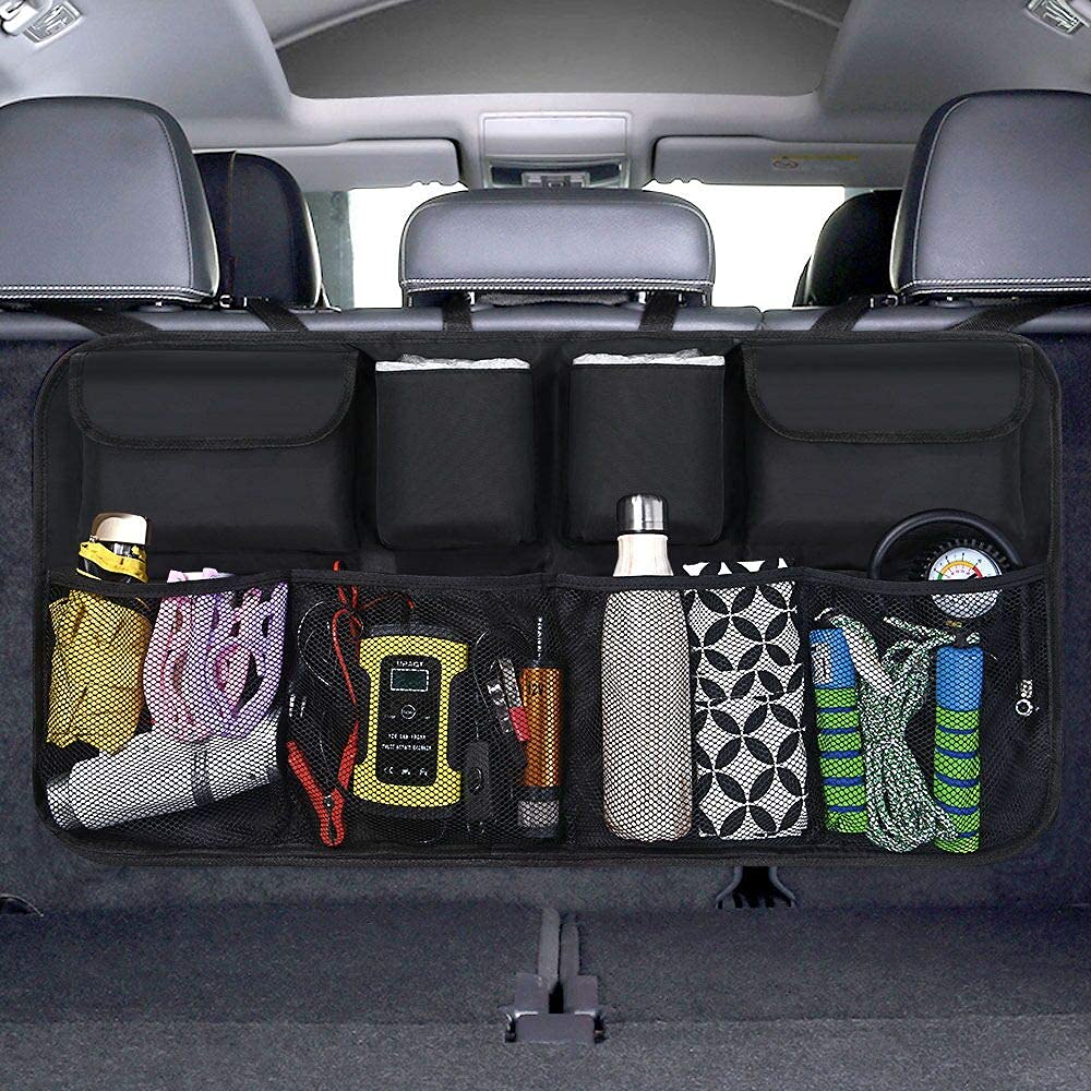 URAQT Car Boot Organiser Waterproof Kick Mats Car Organiser Seat Back Protectors, Multi-Pocket Children's Travel Storage, Durable Foldable Cargo Net Storage... — Uraqt