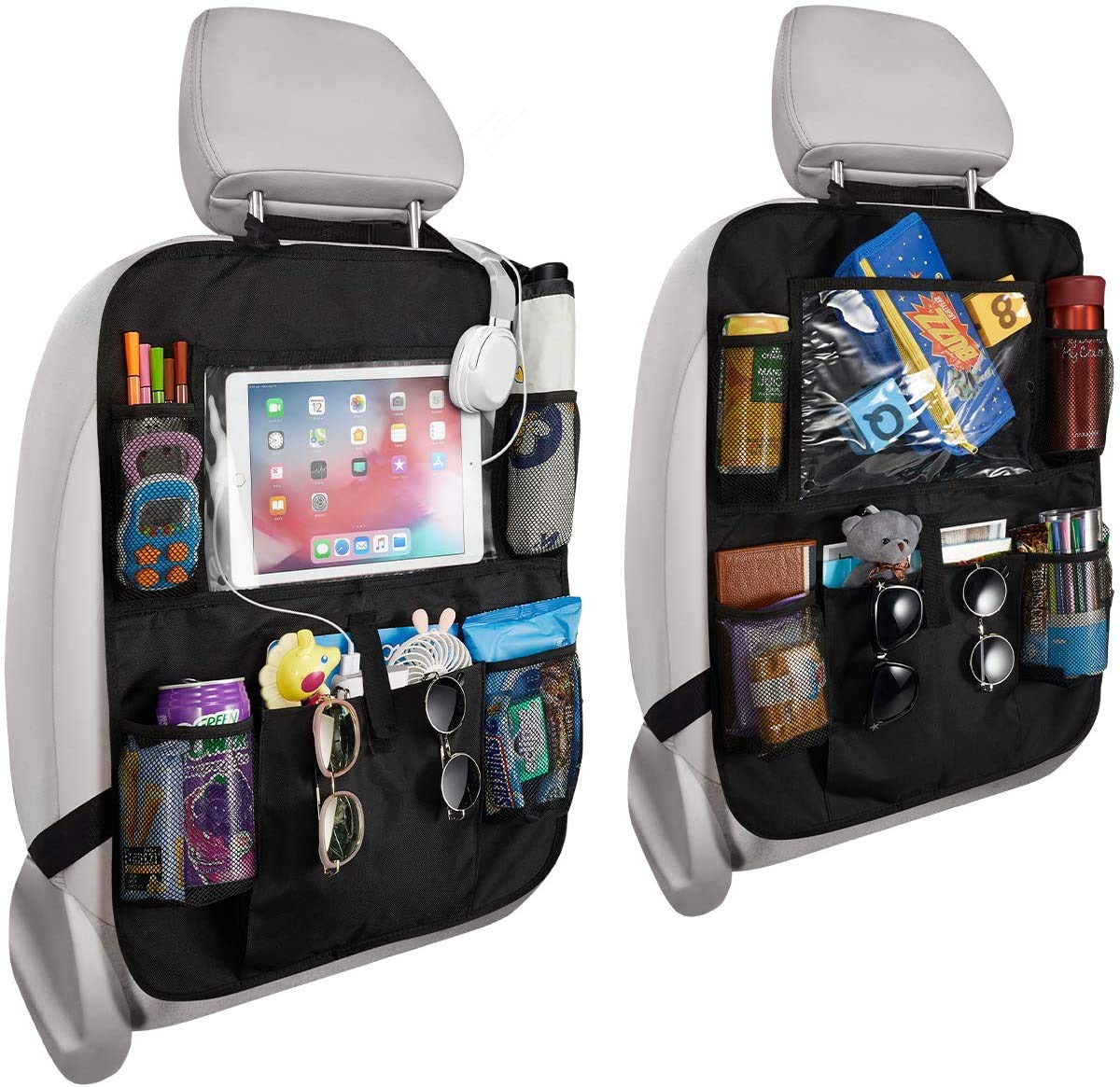 Rightwell Car Seat Organiser 2 Pcs Back Seat Protector for Kids, Car Organiser Back Seat for up to 10" iPad, Kids Back Seat Organiser with 5 Pockets to Stora... — Rightwell