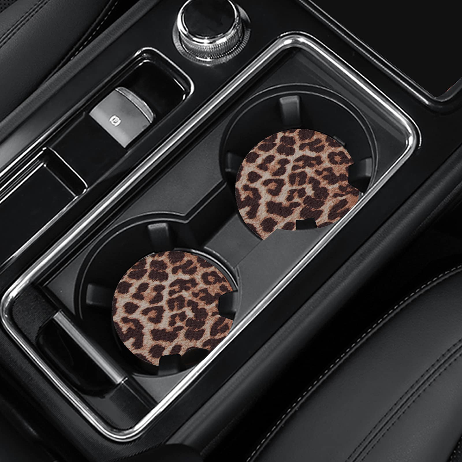 4 Pack Car Coasters, 2.75inch Leopard Print Cup Holder Coasters for Car, Neoprene Cup Pad Mat Coaster for Cup Holders for Women — Joyberg