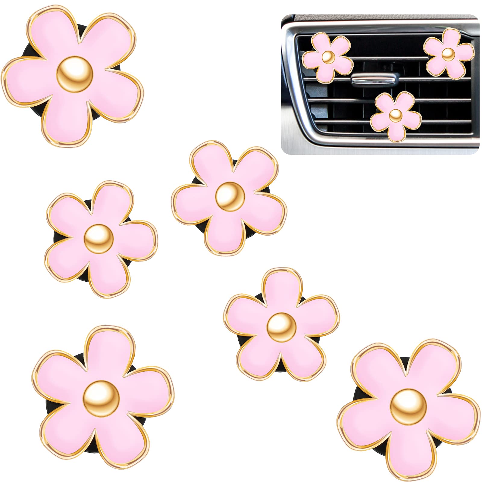 Frienda 6 Pcs Daisy Vent Clips for Car, 3/3.3 cm, Pink | Air Conditioning Outlet Clip Car Freshener Dashboard Accessories Charm Car Inter Decor — Frienda