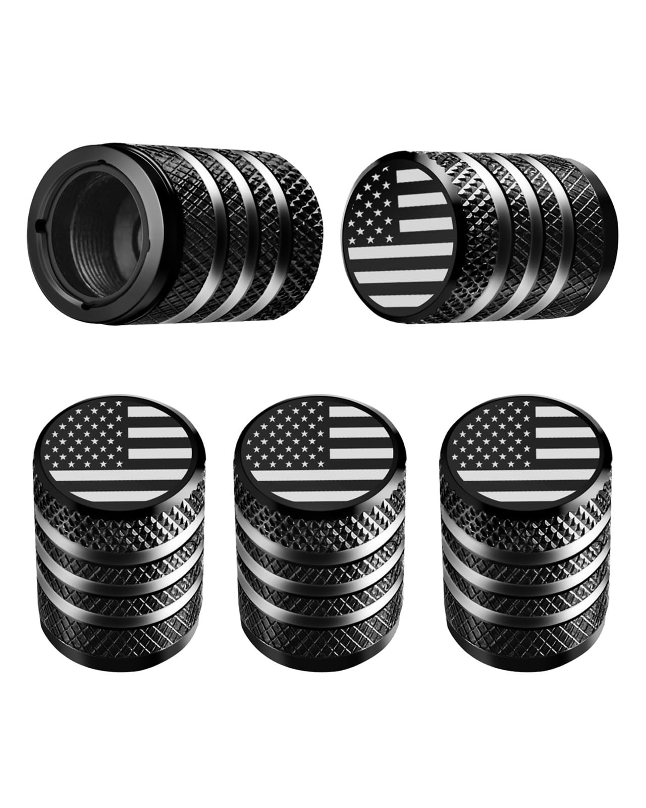 DECURCAR Tire Valve Stem Caps 5 Pack American Flag - Black | Tire Air Caps Aluminum with Plastic Liner TPMS Safe Corrosion Resistant Dust Proof Universal for... — Decurcar