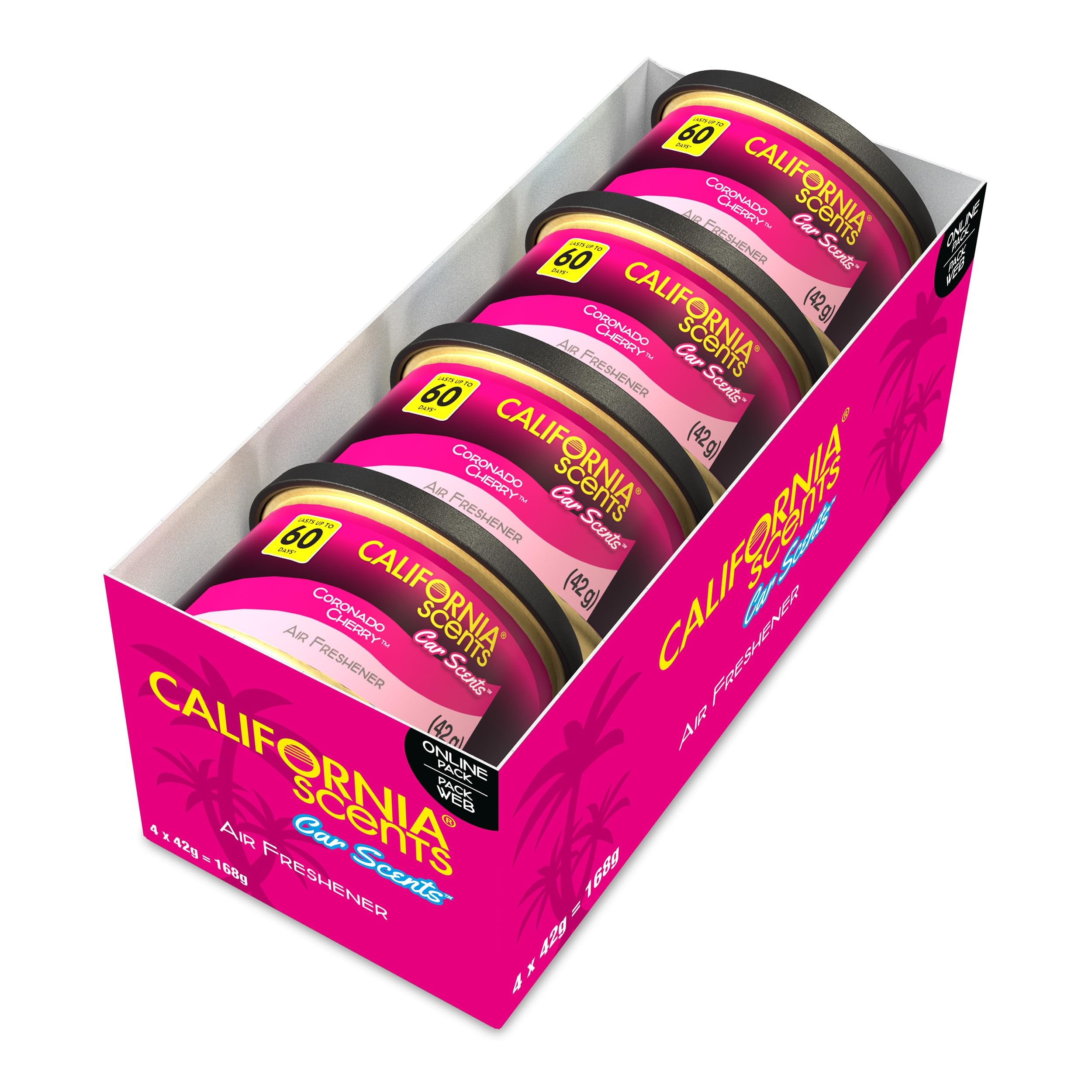 California Scents, Car Air Fresheners Can, Coronado Cherry Scent, Pack of 4 | Strong Adjustable Long-Lasting Fragrance, Eliminates Odour — California Scents