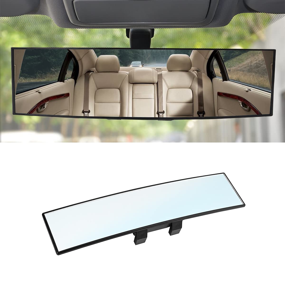 8sanlione 12 Inch Panoramic Car Rearview Mirror, White | clip-on installation, HD viewing surface, fits most cars, SUVs, and trucks, car interior accessories — 8Sanlione