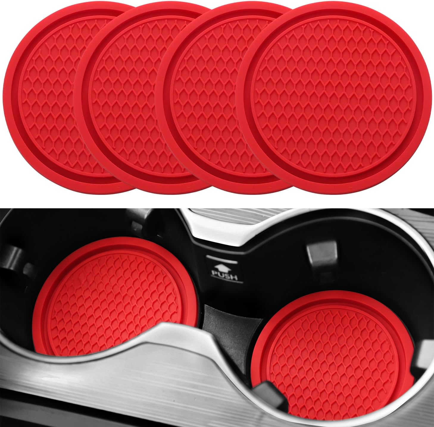 SINGARO Car Cup Coaster, 4PCS Universal Non-Slip Cup Holders Embedded in Ornaments Coaster, Car Interior Accessories, Red — Singaro