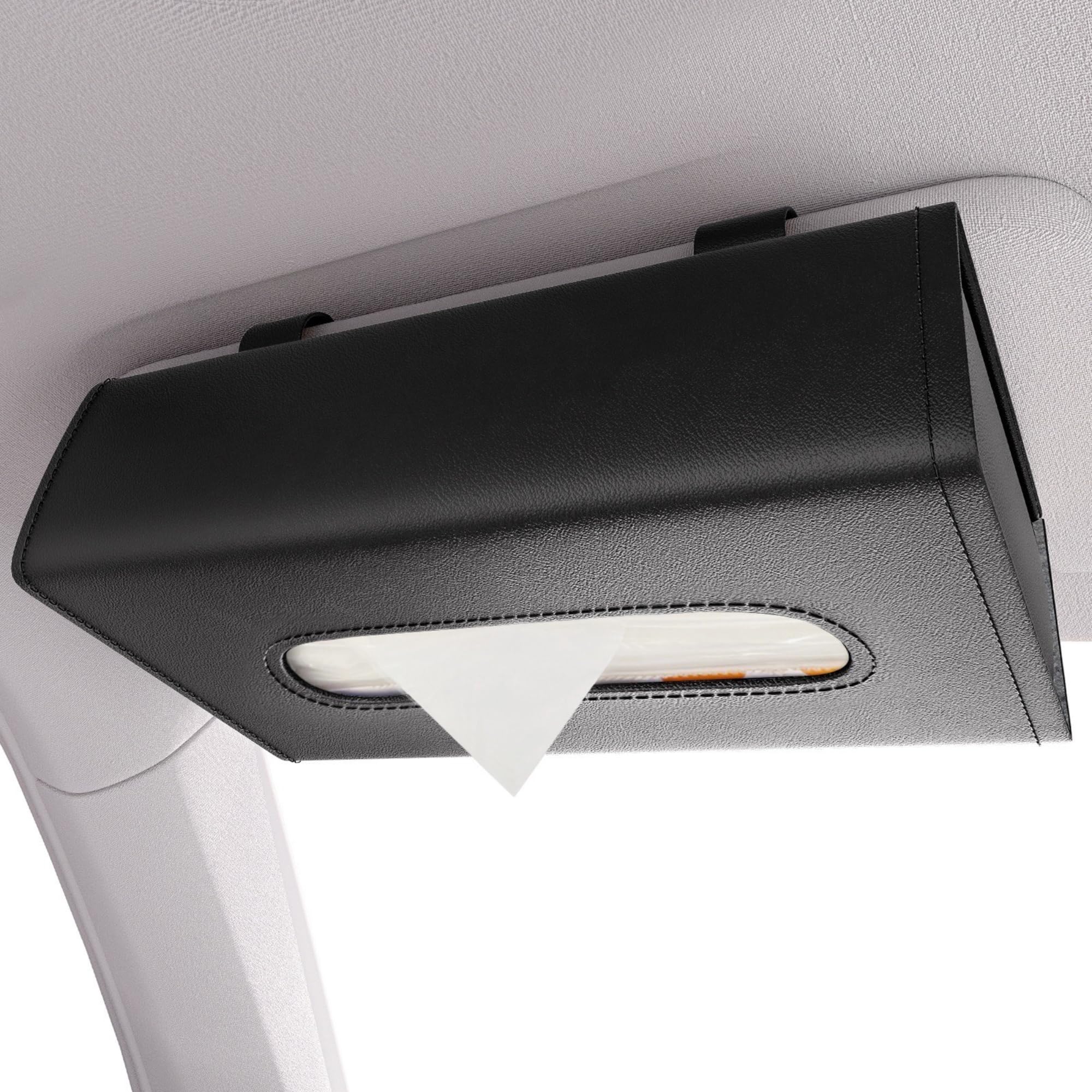 IROKOHA 箱ごと入る PU製 車用ティッシュケース 長方形 車 ティッシュカバー バイザー 収納 (ブラック) — Irokoha