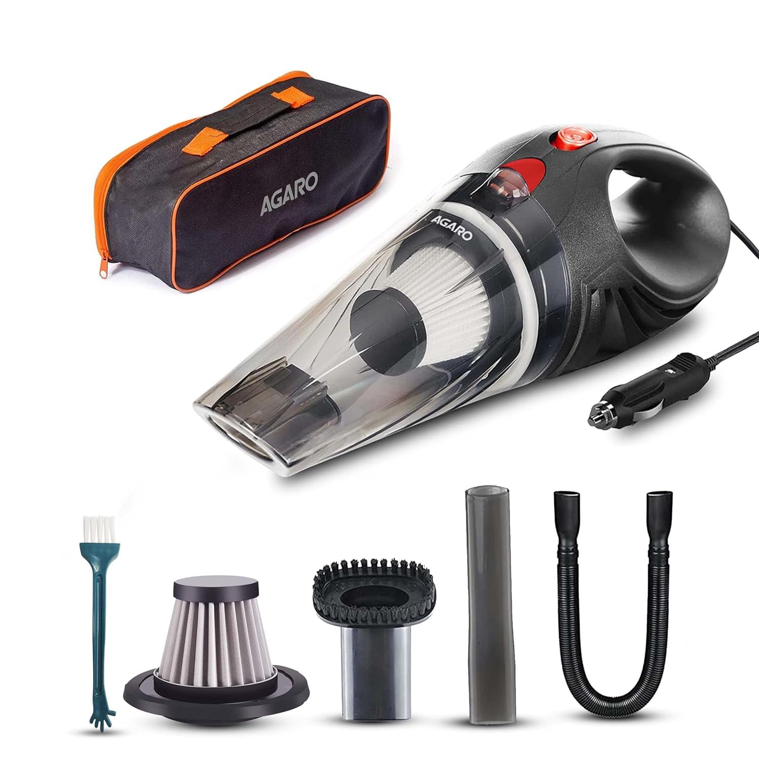 AGARO Car Vacuum Cleaner, Portable, Handheld, 12V DC /106W, 4.5KPA Power Socket, 14.7ft Long Cord,Stainless Steel Filter, Black CV1077 — Agaro
