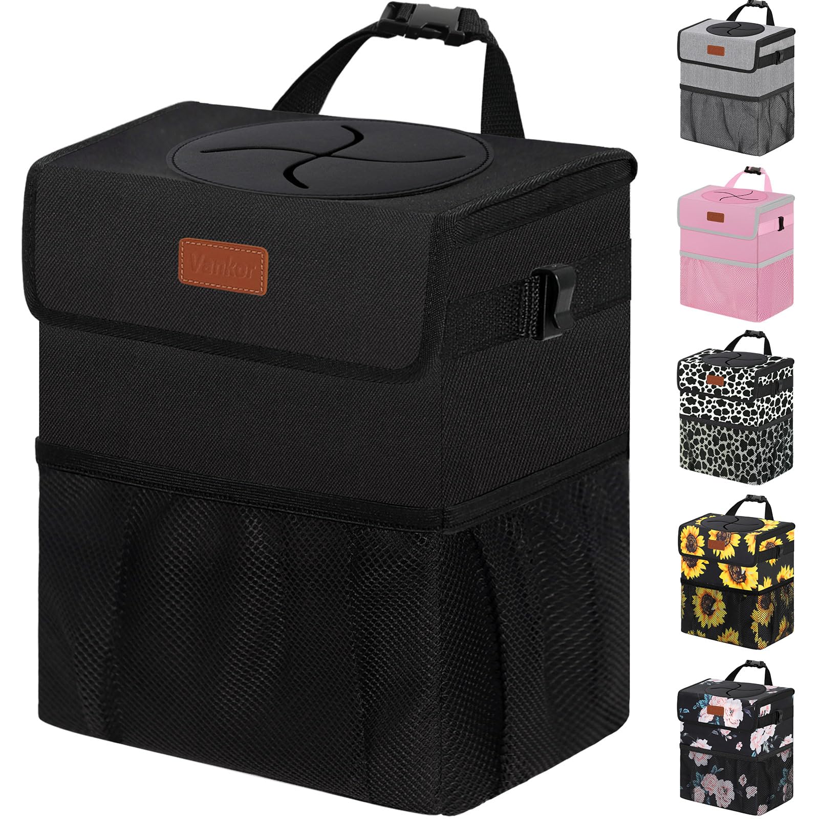 Vankor Car Trash Can with Lid Leak Proof Car Accessories for Women | 2.2 Gallon Cute Hanging Car Trash Bin for Men Car Truck Vehicle Sedan SUV Interior Autom... — Vankor