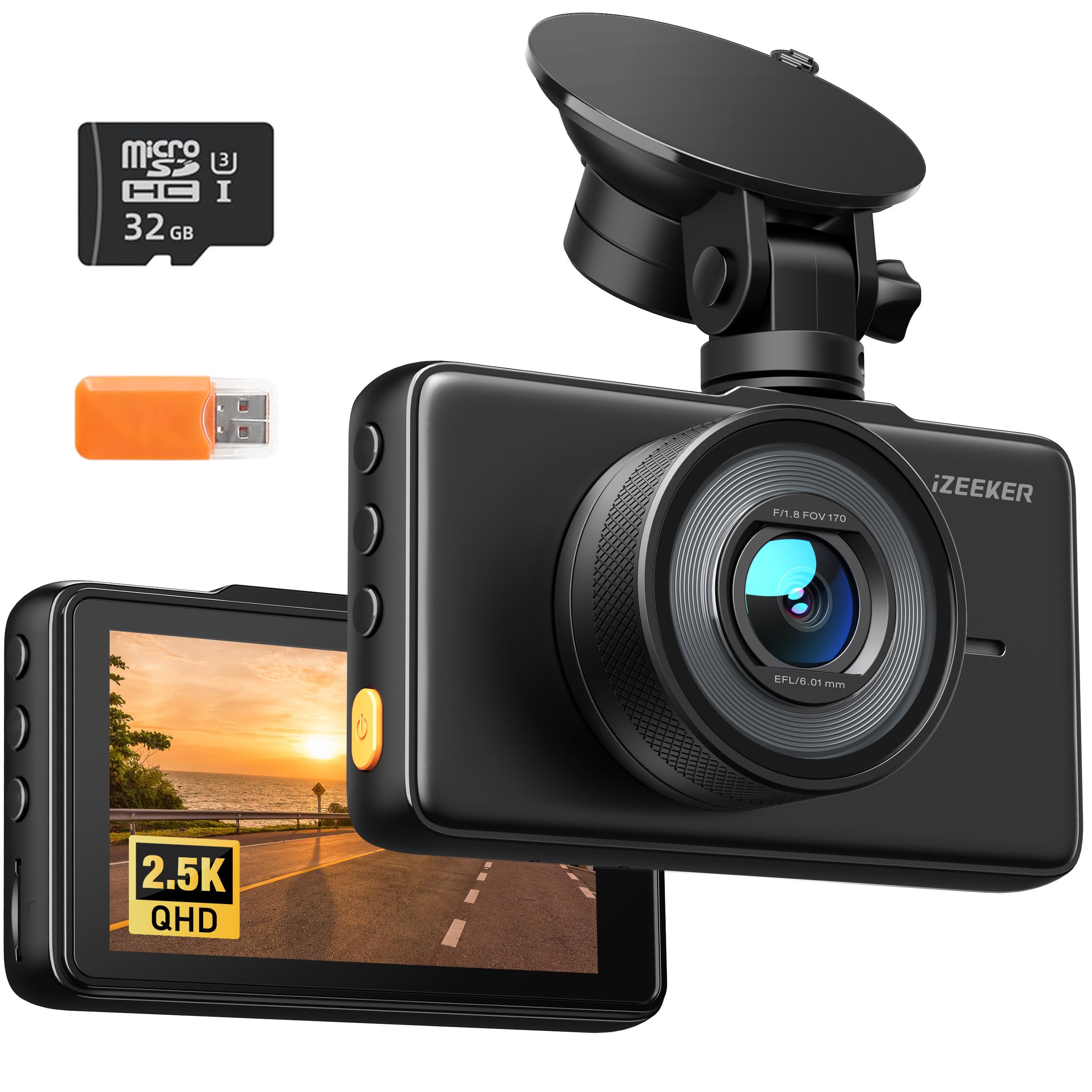 iZEEKER GD100 2.5K Dash Cam Front, 32GB Card, 3-Inch IPS, WDR Night Vision | 2.5K front recording, 32GB card included, F1.8, WDR, 170° wide view, 3-inch IPS,... — Izeeker