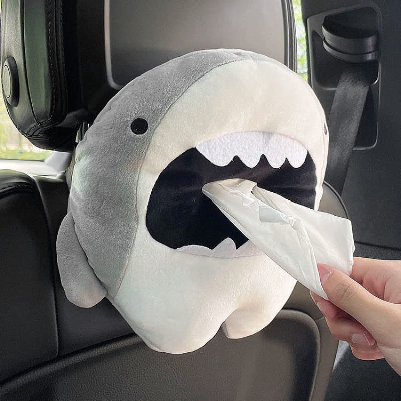 HEHW 車用ティッシュケース 車 ティッシュカバー カー ティッシュボックス ぬいぐるみ 動物 可愛い 漫画 フワフワ 吊り下げ 便利 車内収納 (サメ) — ブランド: Klbx-M