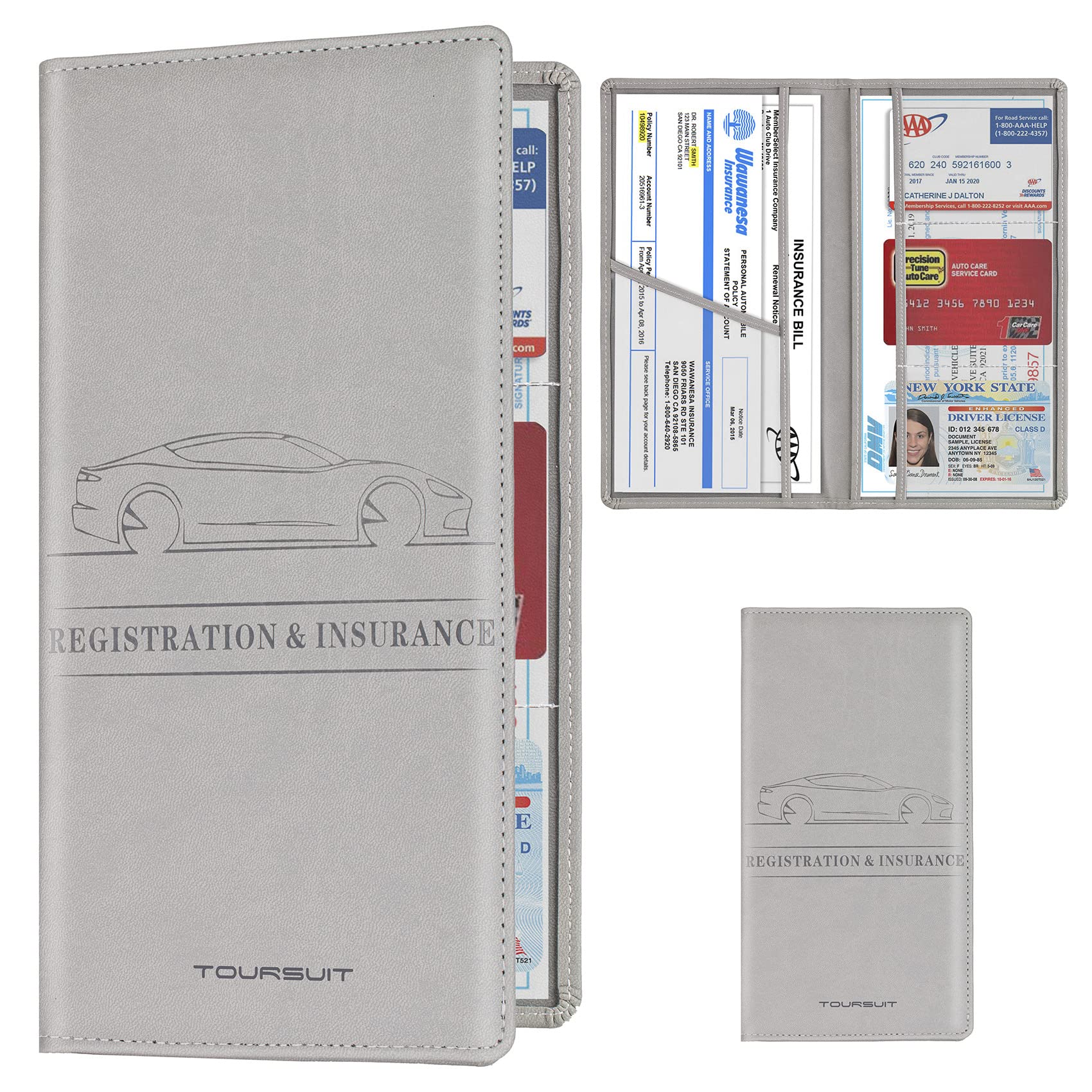 TOURSUIT Car Registration and Insurance Card Holder, Vehicle License Document Glove Box Compartment Organizer, Interior Car Accessories for Women Men Teens (... — Toursuit