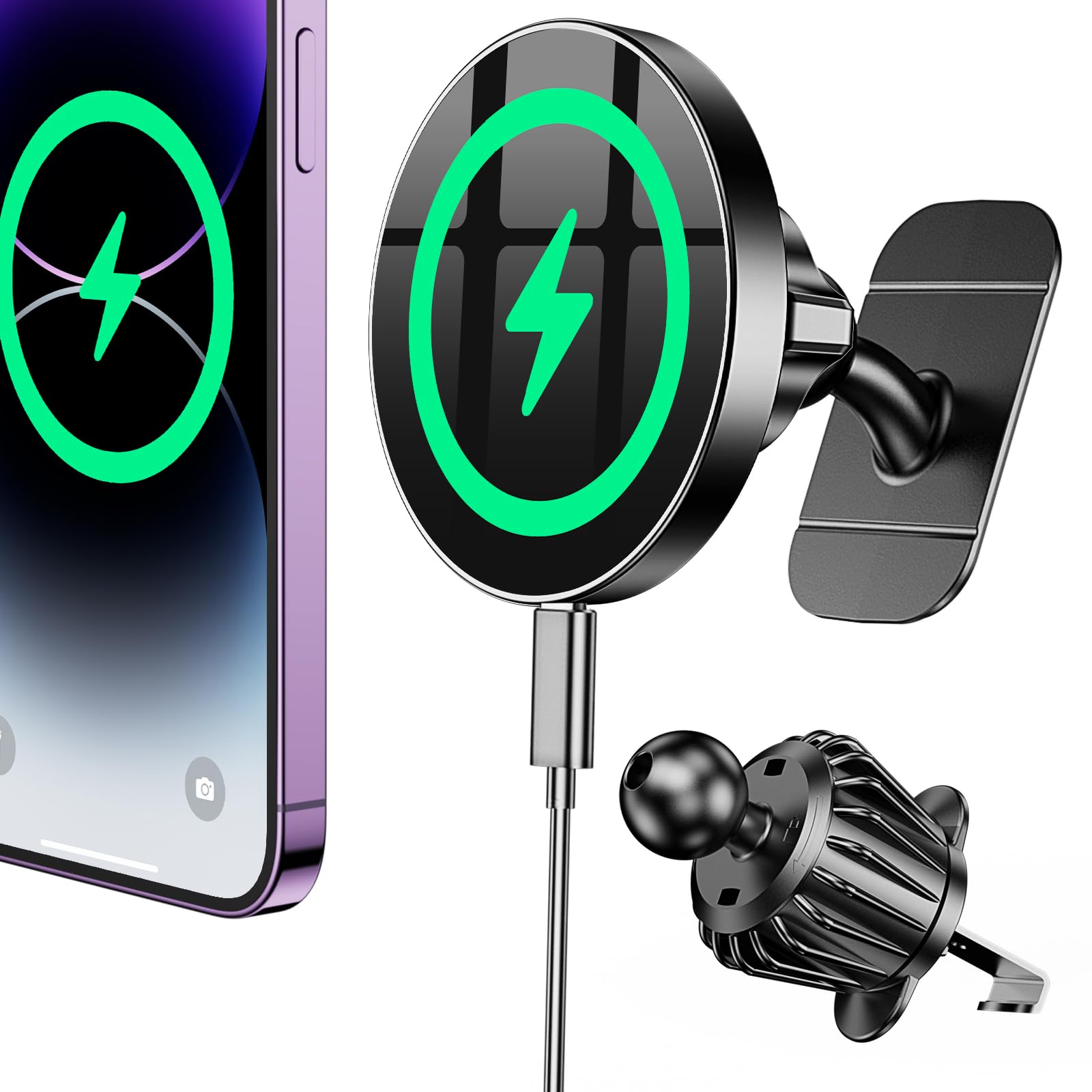 Coolpow for Magsafe Car Mount Charger【100% Stable】15W Magsafe car charger for Dash Vent【Super Magnet】Magnetic Phone Holder for Car Accessories Phone Holder W... — Coolpow