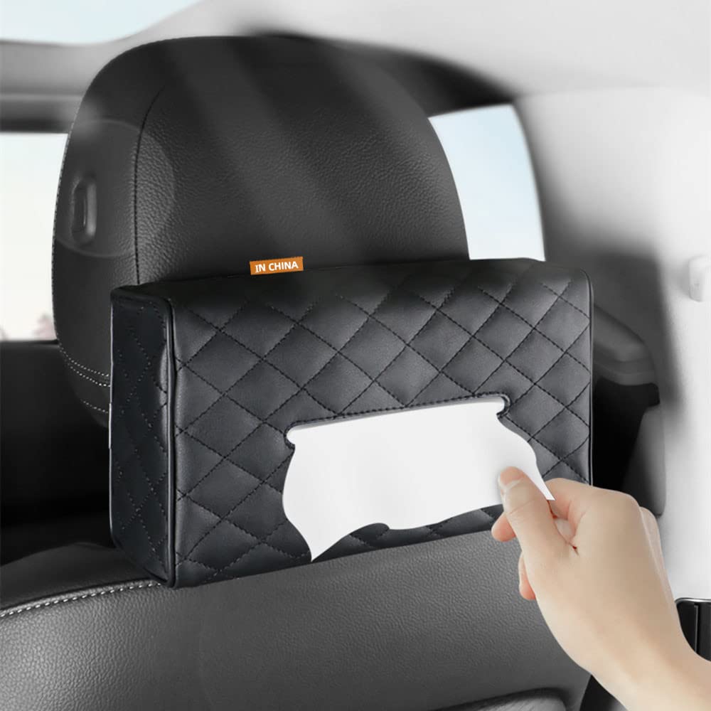 JEYODA車用ティッシュケース車載ティッシュホルダー車内装飾ティッシュケースヘッドレスト/手すり/ダッシュボード/サンバイザー取付puレザー素材は様々な車種に適用されることが多い (黒) — Jeyoda
