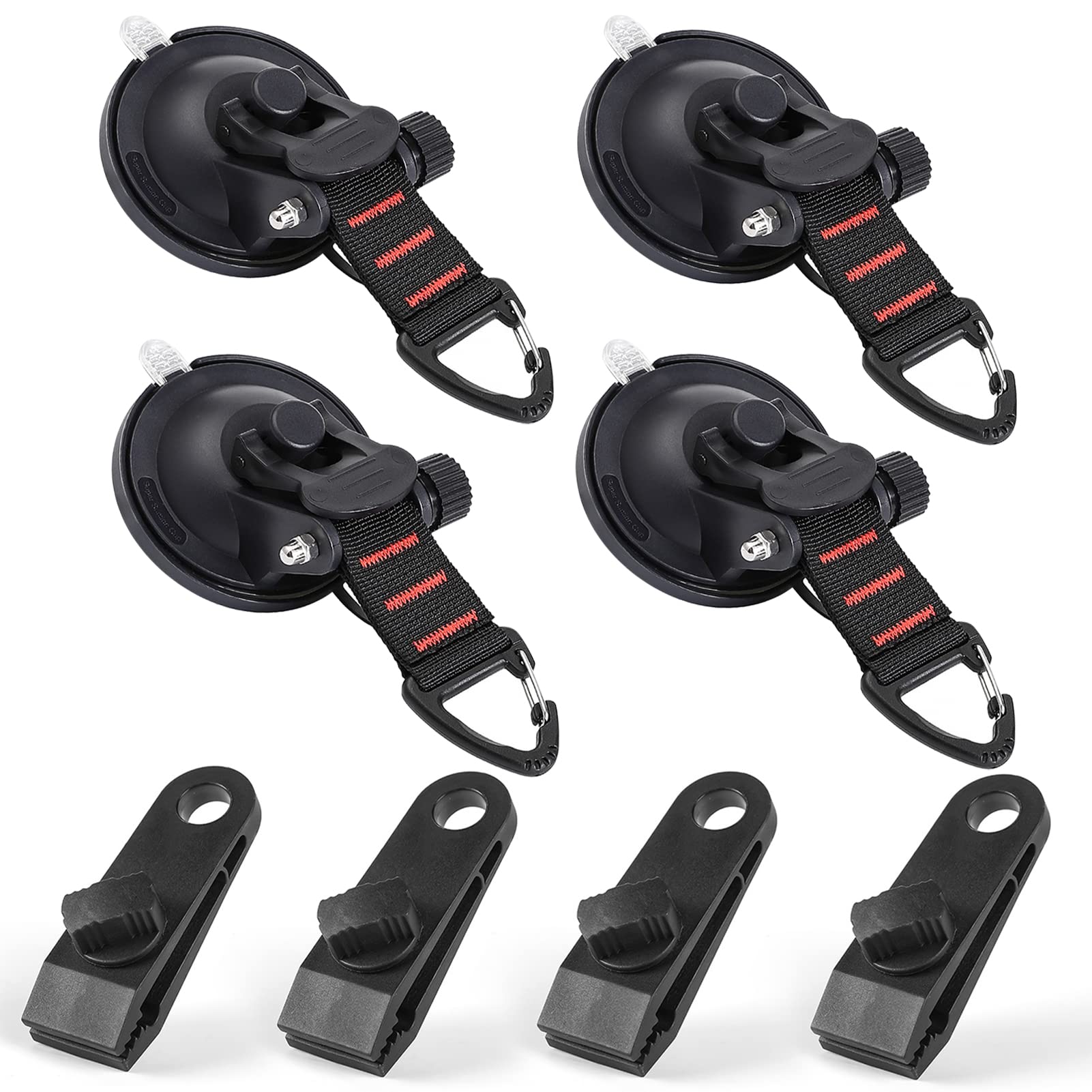 CONBOLA Suction Cups Hooks 8 pcs Car Camping Essentials Heavy Duty Tie Down Suction Cup Camper Accessories with Securing Hook Strong Power for Car Awning Boa...