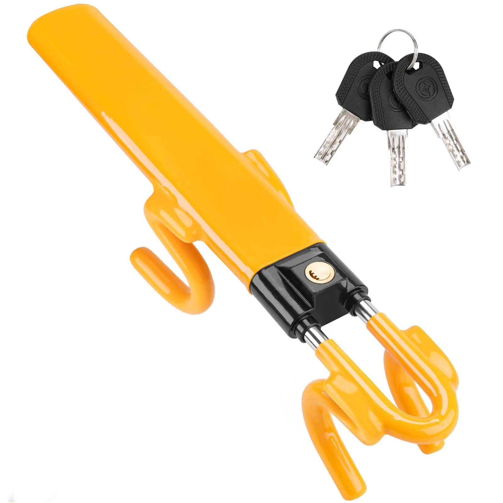 Tevlaphee Steering Wheel Lock Twin Bar, Steering Lock, Car Anti-Theft Device, High Visibility, Heavy Duty, Universal Fit, Adjustable Length,3 Keys(Yellow) — Tevlaphee