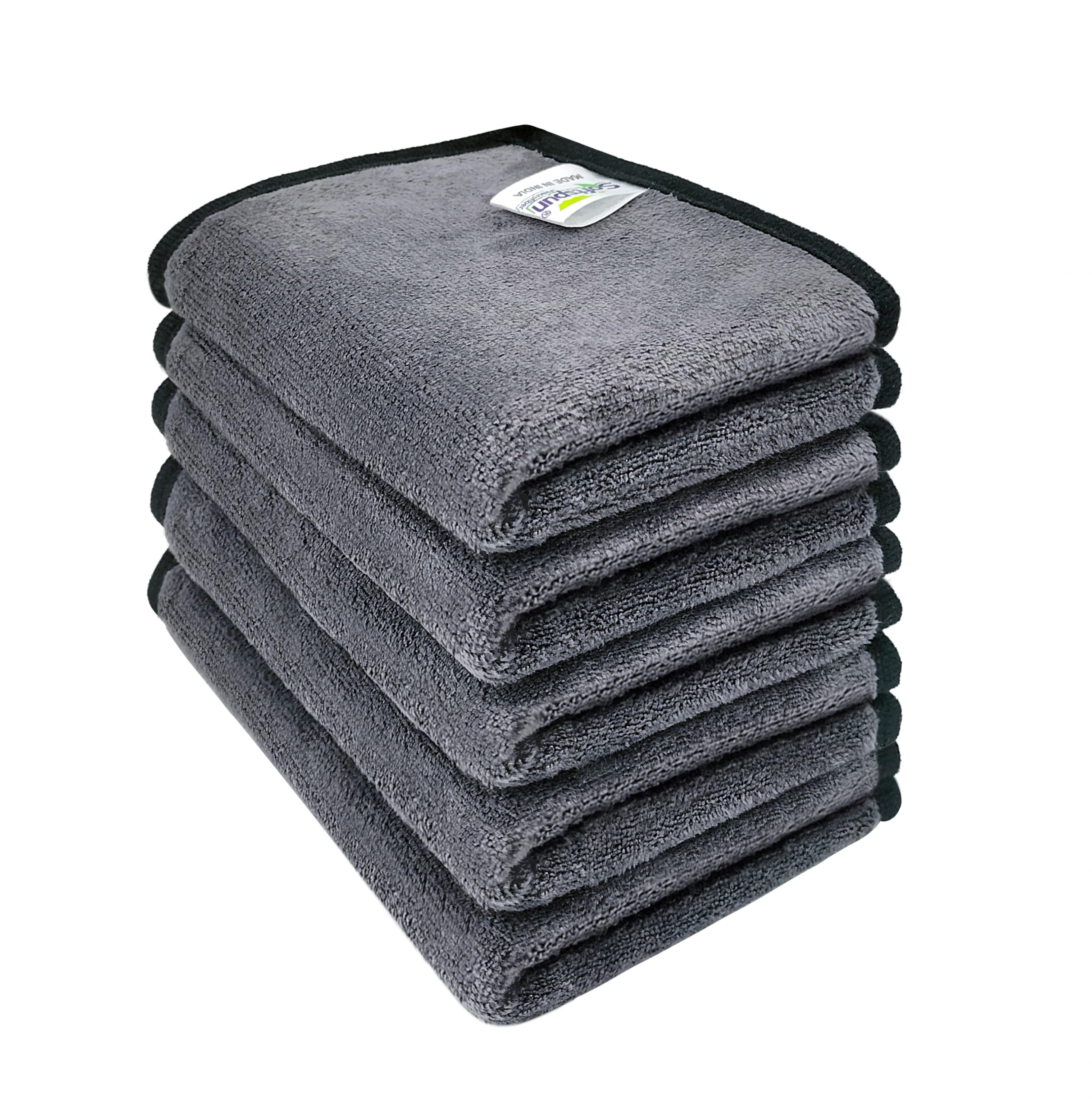 SOFTSPUN Microfiber Super Absorbent Small Wipes, 500 GSM 20X30 Cms 5 Pieces Grey! Silk Banded Edge Towel Set Extra Thick Microfiber Cleaning Cloths Perfect f... — Softspun