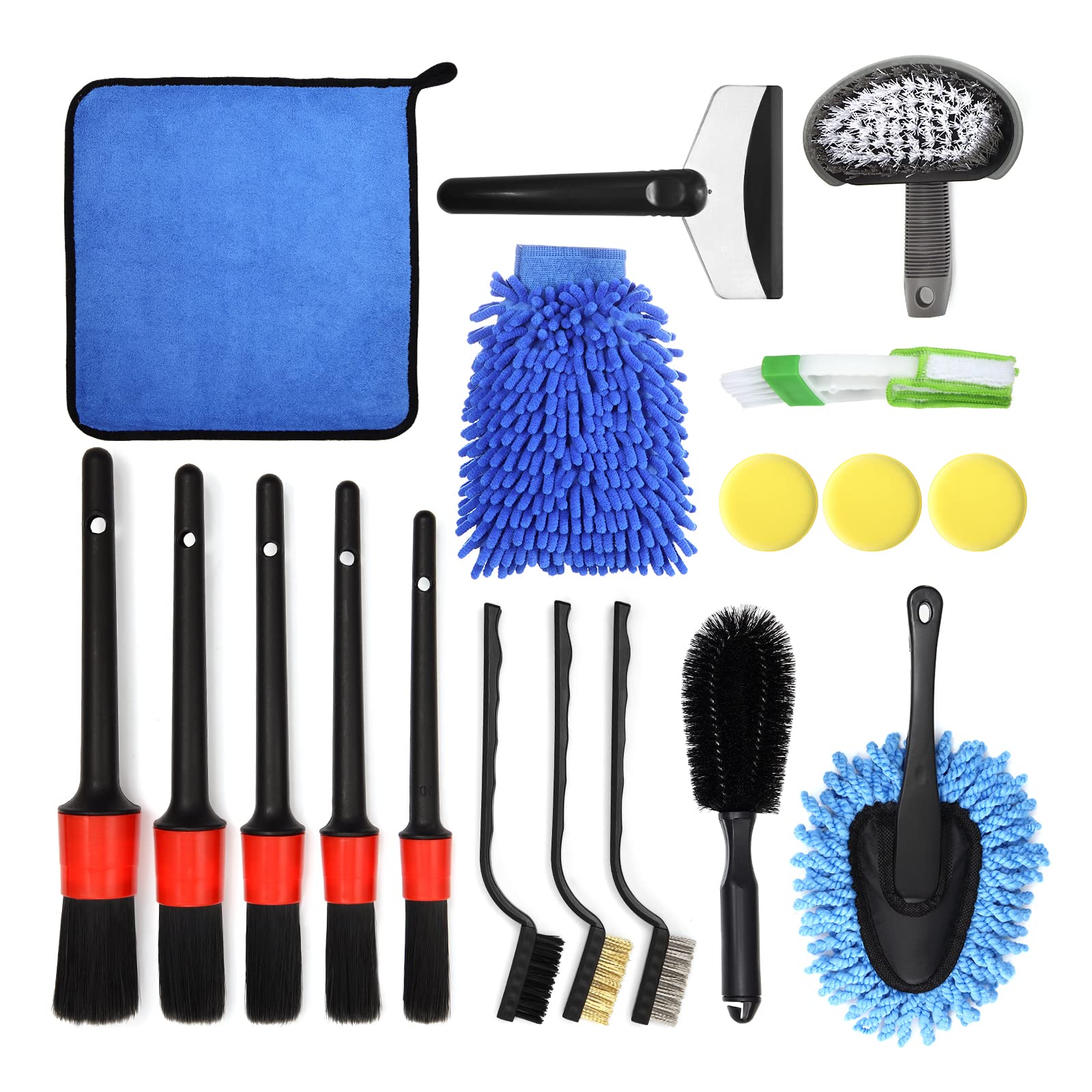 GUANJUNE 18Pcs Car Wash Cleaning Kit with Wash Mitt Sponge Towels, Tire Brush Tool Set, Interior Exterior Car Care Detailing Set for Car Motorcycle Bike Clea... — Guanjune