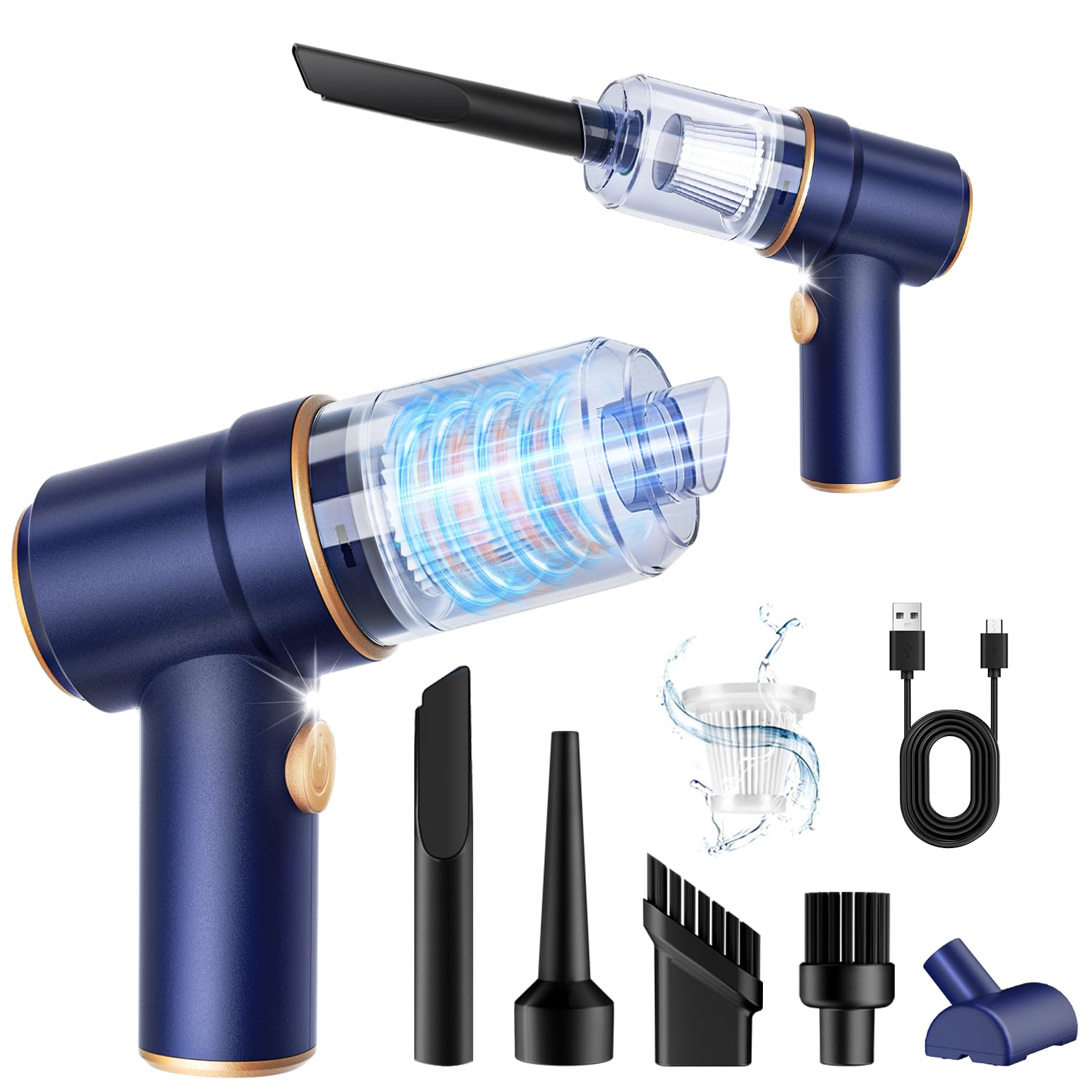KMM Handheld Car Vacuum Cleaner, Hand Held Vacuum Cleaner and Air Duster | 9000PA Strong Suction, Cordless, 120W High Power, Multi-Nozzles & LED Light, for H... — Kmm