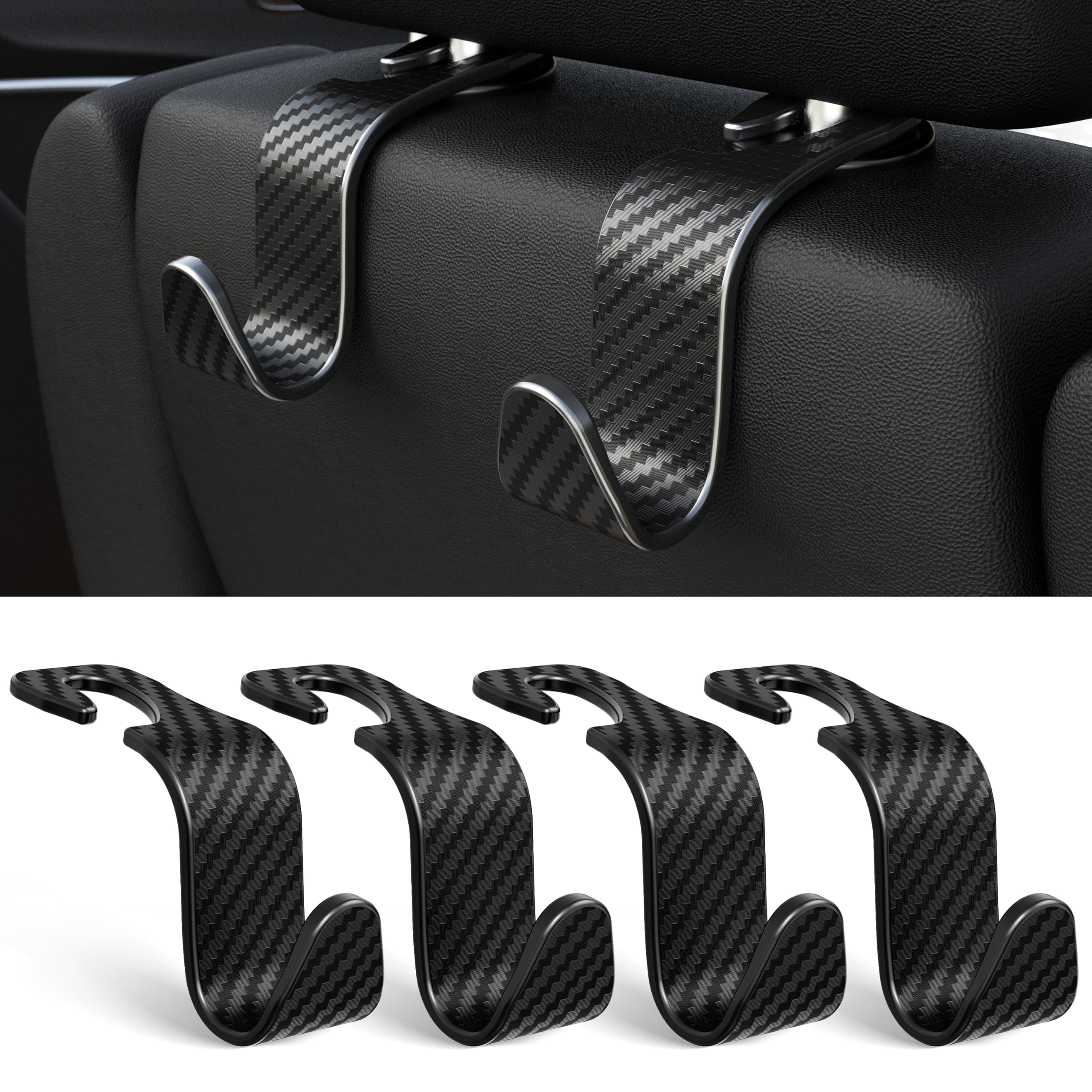 4-Pack Car Headrest Hooks Holds 55lbs Seat Storage Organizer for Bags — Amooca