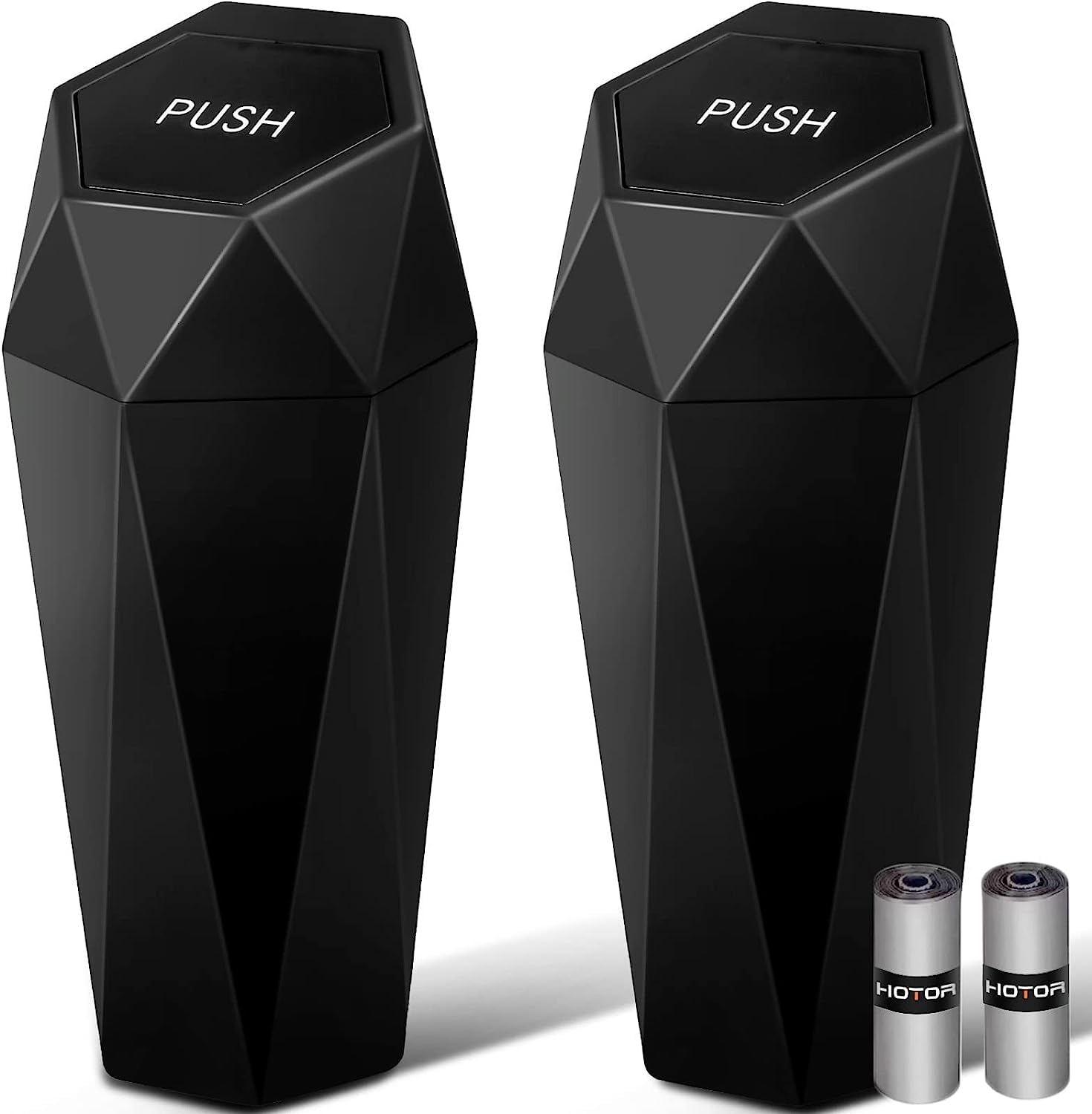 HOTOR Car Trash Can with Lid, Leakproof, Black, 2 Pack | Car Accessories for Interior, Garbage Can with 30 Attached Trash Bags, Multipurpose Organizer and St... — Hotor