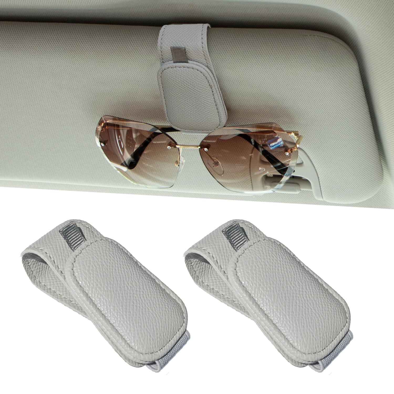 Yuoyar 2 Packs Magnetic Sunglass Holder for Car Visor (Grey) | Magnetic Interior Car Accessories — Yuoyar