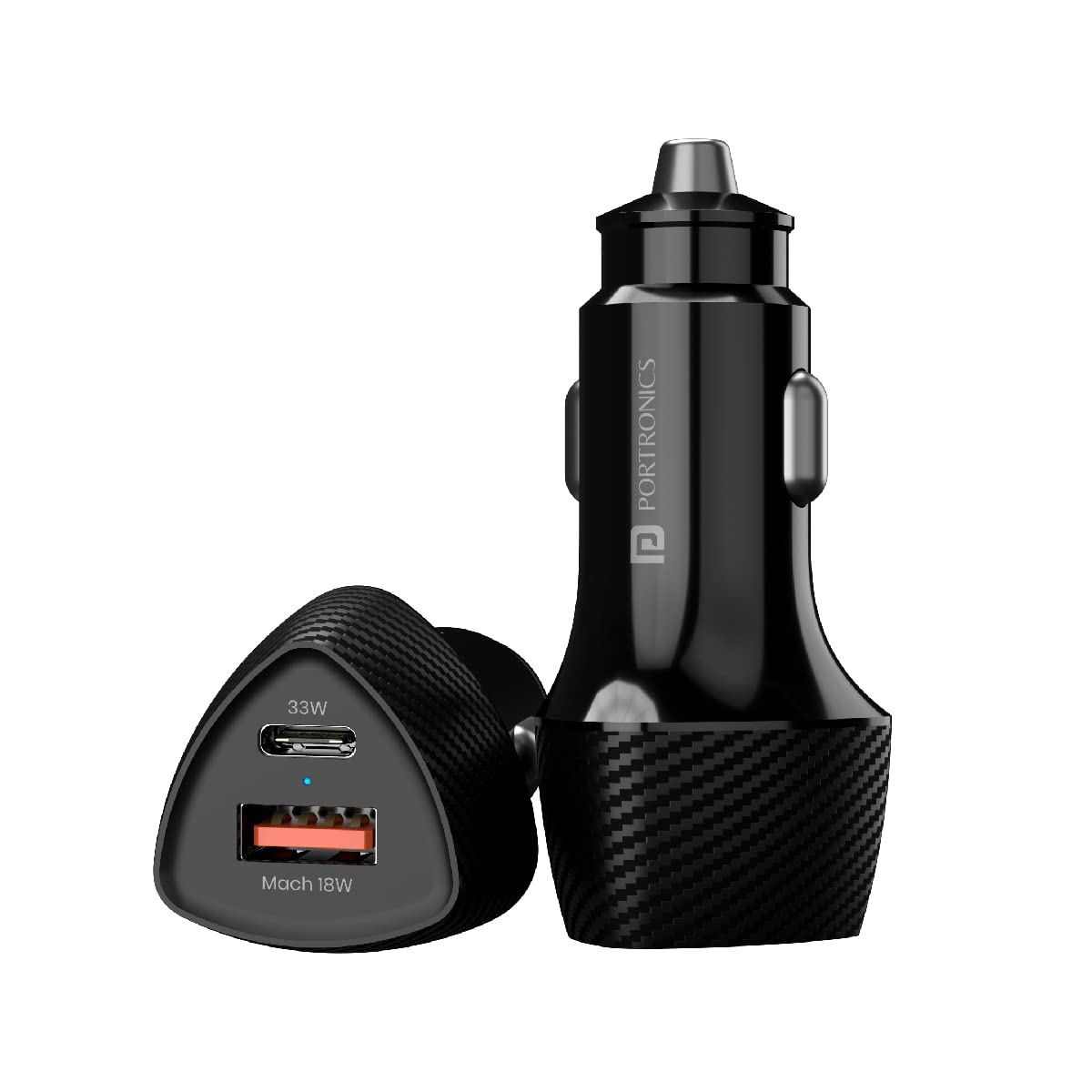 Portronics 51W Car Power 16 Fast Car Charger with Dual Output, 51 Watts Total (18W USB + 33W Type C PD), Fast Charging, Adapter for iPhone & Android Smartpho... — Portronics