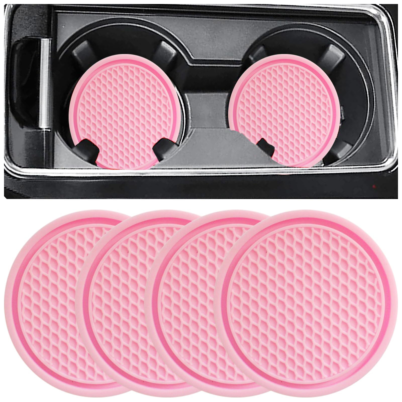 ZSDY Car Cup Coaster, 4PCS Universal Auto Non-Slip Cup Holder Embedded in Ornaments Coaster, Car Interior Accessories Sets, Pink — Zsdy