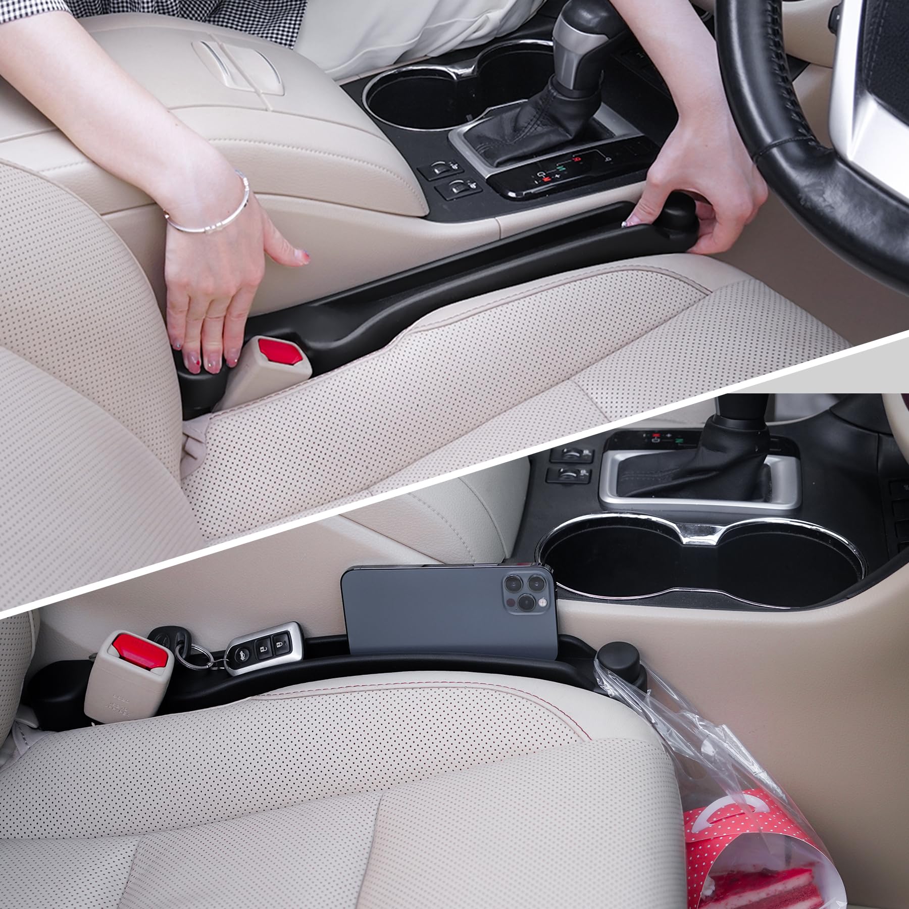 Givifive Car Seat Gap Filler Organizer 2Pack Soft Foam 3IN1 Multifunctional | Seat Side Gap Filler Strip with Storage Slot & Hook Accessory Universal Fit Car... — Givifive
