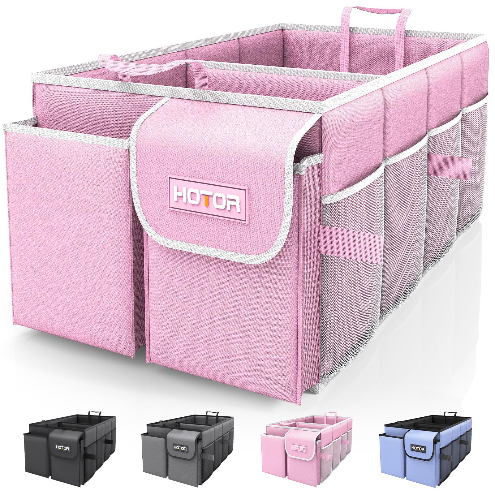 HOTOR Trunk Organizer - Foldable Car Organizer for SUVs & Sedans Storage | Sturdy Car Organization for Men & Women, Car Accessories, Tools, Sundries, Pink, 2... — Hotor
