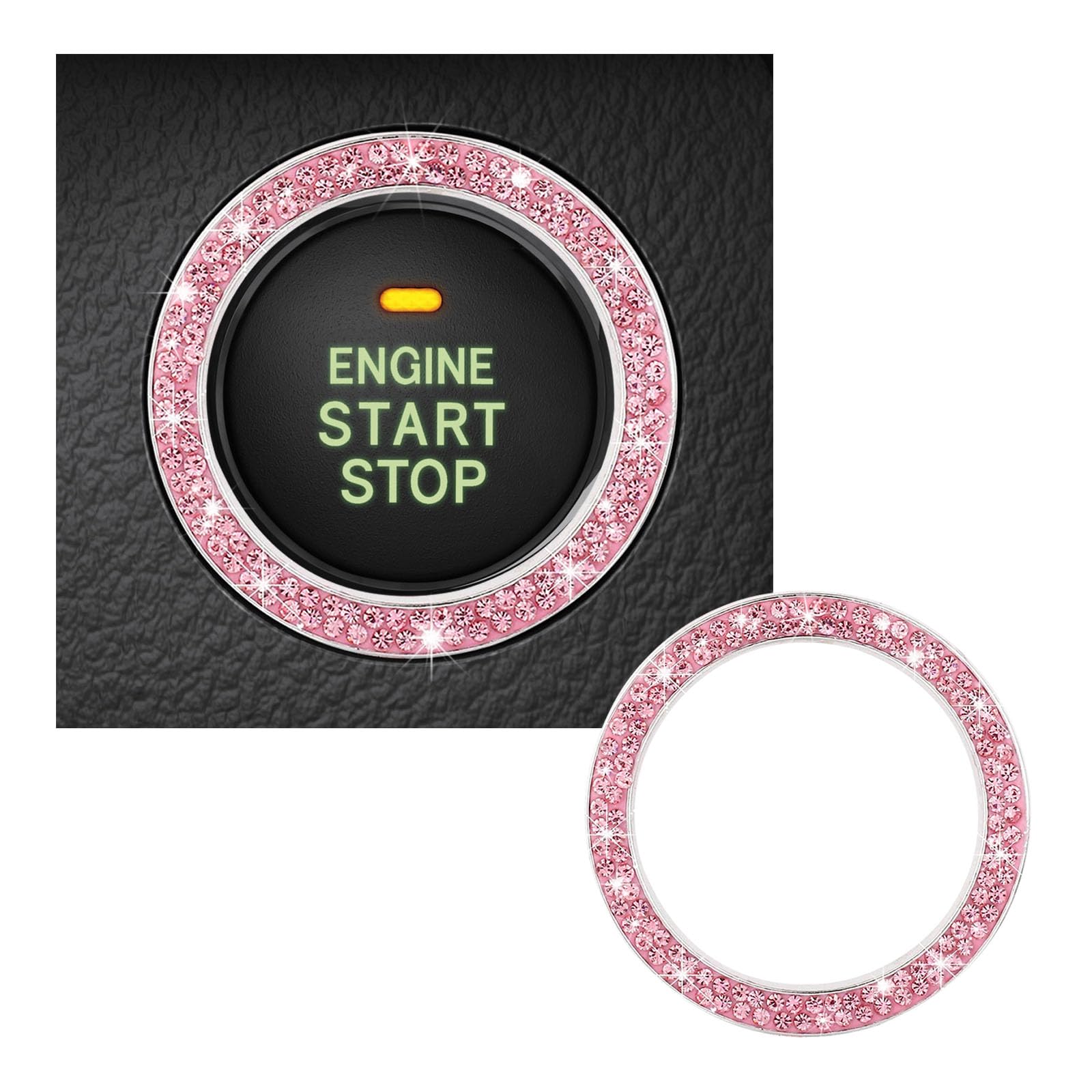 Kewucn Bling Crystal Double Rhinestone Car Engine Start Decoration Ring, Sparkling Push Start Button Sticker, Key Ignition & Knob Ring Decoration, Bling Car... — Kewucn