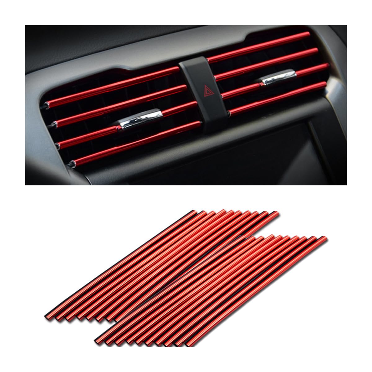 Osilly 20PCS PVC Car Air Vent Trim Strips, Red | flexible waterproof surface, snap-on U-profile, cuts to grille length, fits straight outlet slats, car inter... — Osilly