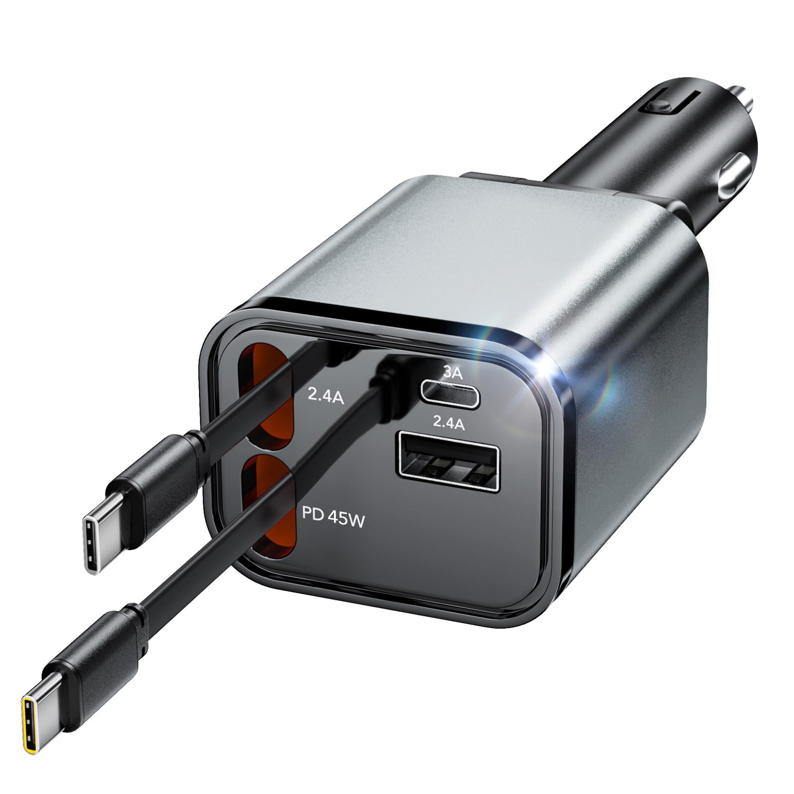 Retractable Car Charger,75W Car Phone Charger USB C Fast Charge for iPhone | EloBeth Car Charger,Cigarette Lighter USB Charger Car Accessories,Road Trip Esse... — Elobeth