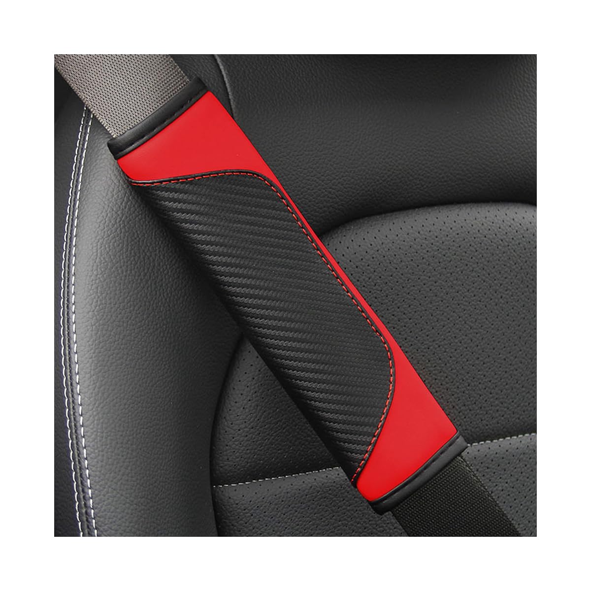 Osilly 2PCS Carbon Fiber Leather Seat Belt Shoulder Pads, Red | soft wear-resistant surface, hook-and-loop closure, 2.6 x 9.1 Inch profile, also suits bags a... — Osilly