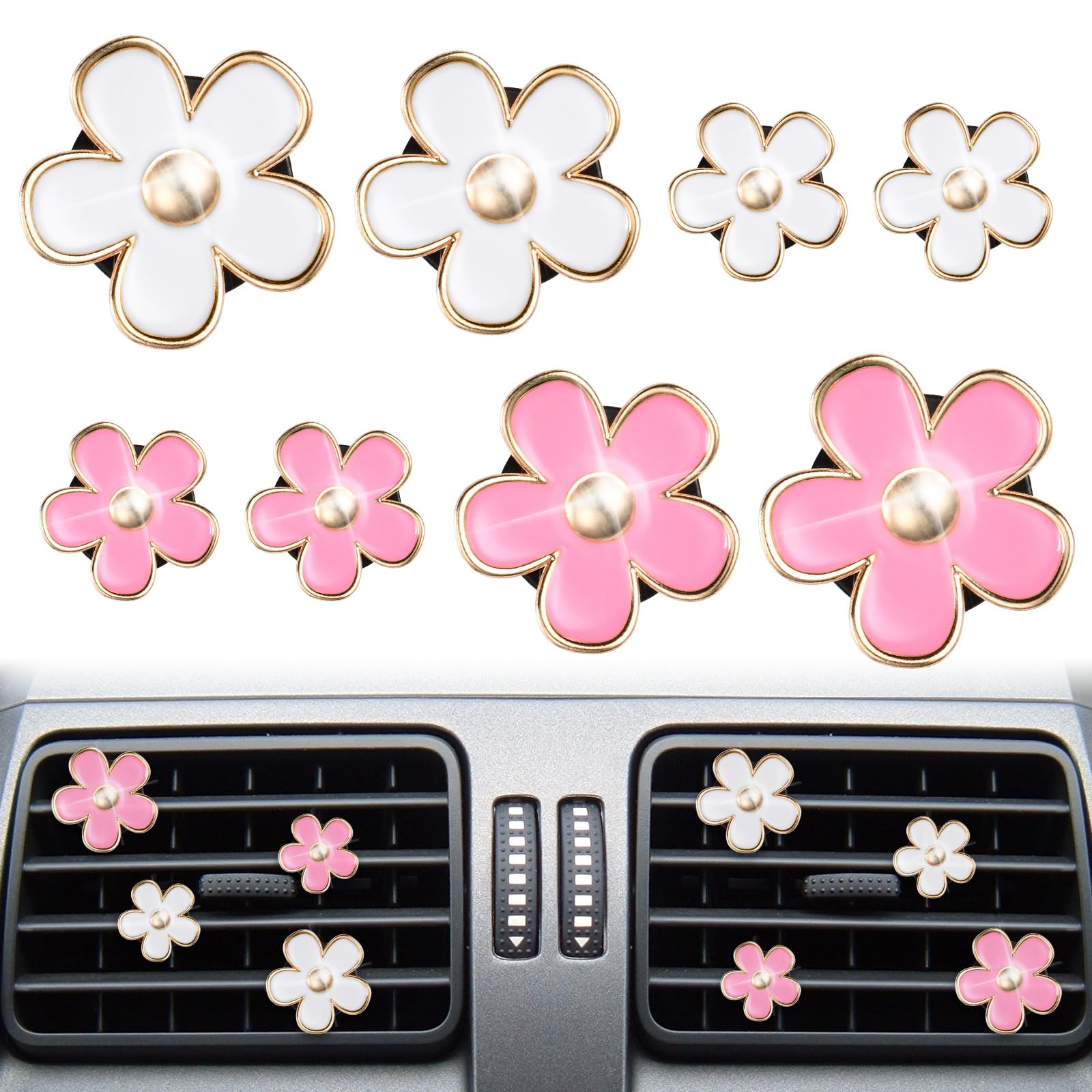 URAQT Daisy Flower Air Vent Clip, 8 PCS Car Air Fresheners, Cute Flower Air Conditioning Outlet Clip, Interior Decor Charm Pink Accessories for Girls Women — Uraqt