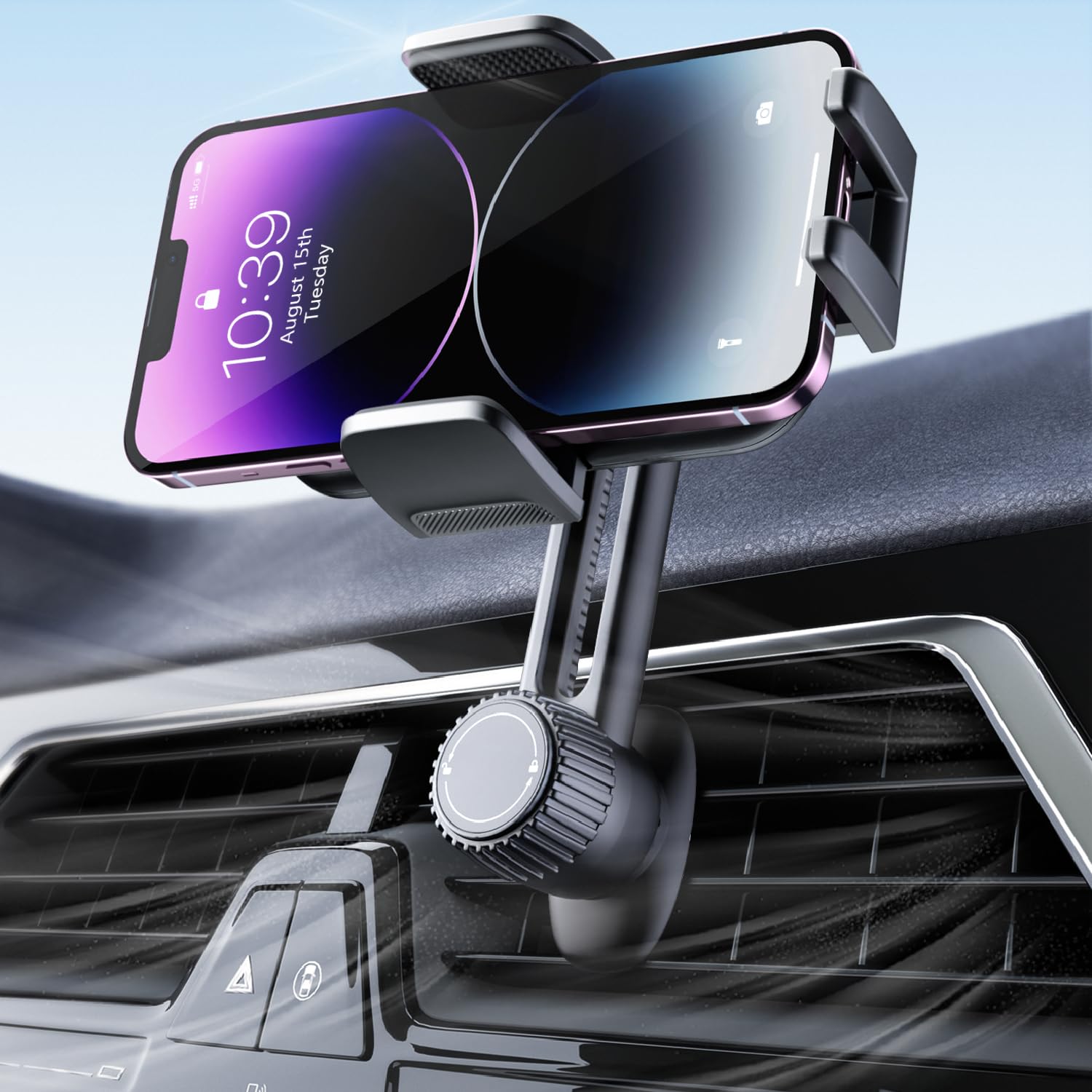 Phone Holder for Car Vent: [Never Blocking] Air Vent Cell Phones Mount, Quick Release Car Phone Mount with Stable Hook Clip, 360° Rotation Mobile Phone Autom... — Holdersafe