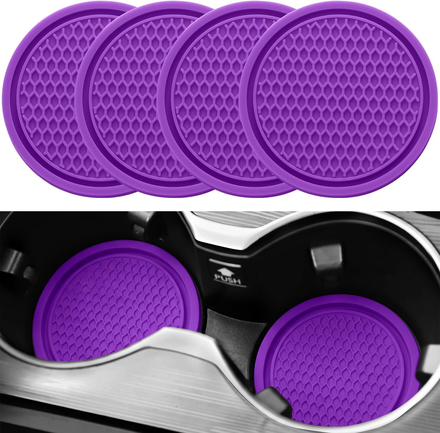SINGARO Car Cup Coaster, 4PCS Universal Non-Slip Cup Holders Embedded in Ornaments Coaster, Car Interior Accessories, Purple — Singaro