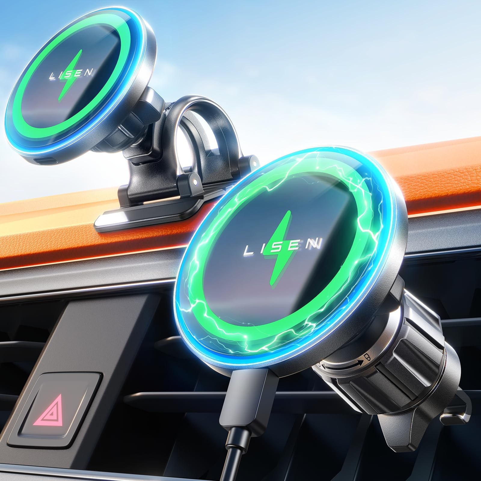 LISEN for Magsafe Car Mount Charger Magnetic Phone Holder for Car Wireless | |15W Top Charge| Car Phone Holder Magnetic Wireless Charger for iPhone 17 Pro Ma... — Lisen