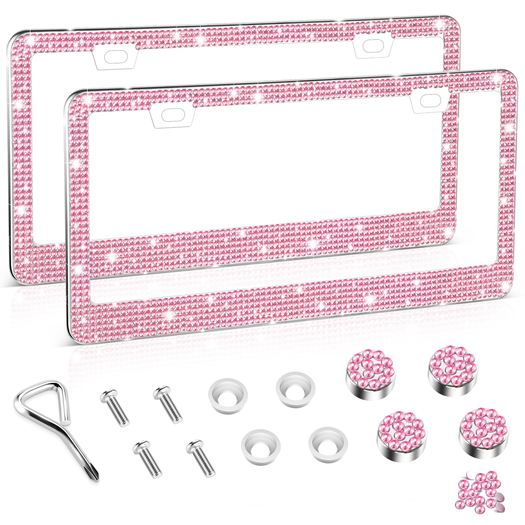 Amiss Bling License Plate Frame for Women, 2Pack Rhinestone Handcrafted Crystal Premium Stainless Steel, Stainless Steel Car Accessories with Diamond Sparkle... — Amiss